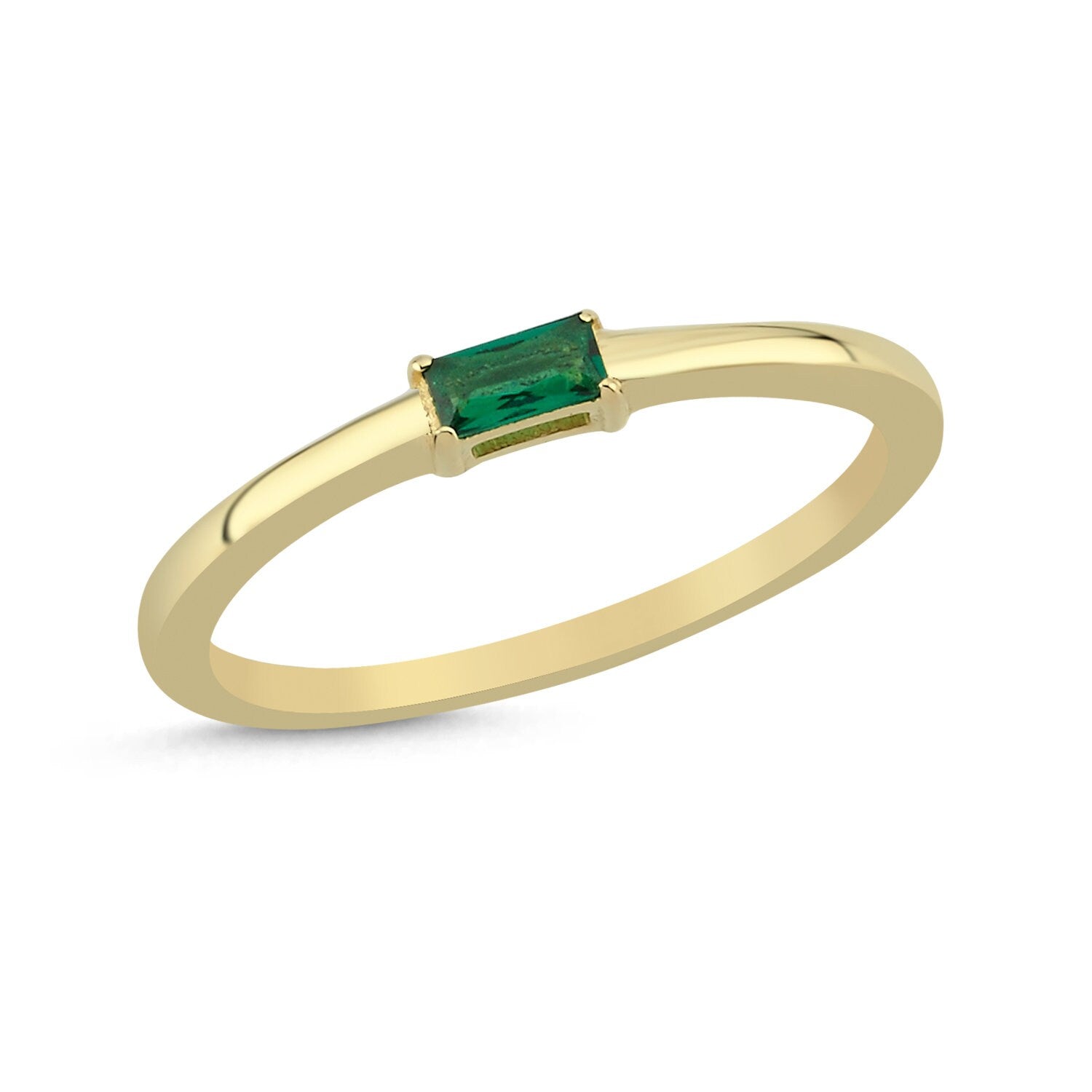 14K Gold Green Stones Stackable Minimal Ring