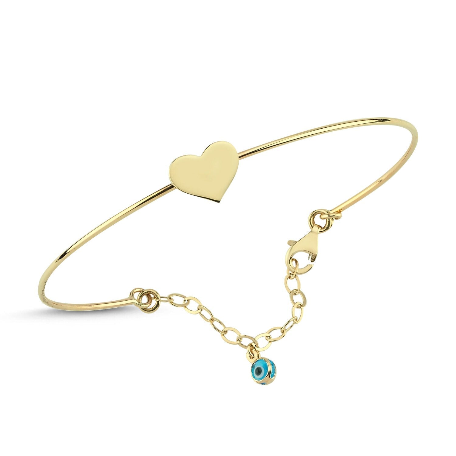 14K Gold Heart Clamp Bracelet