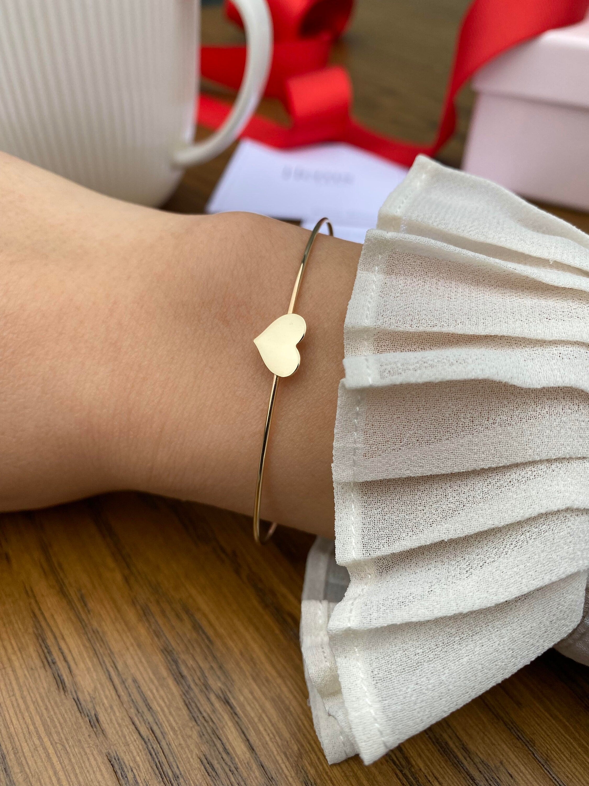 14K Gold Heart Clamp Bracelet