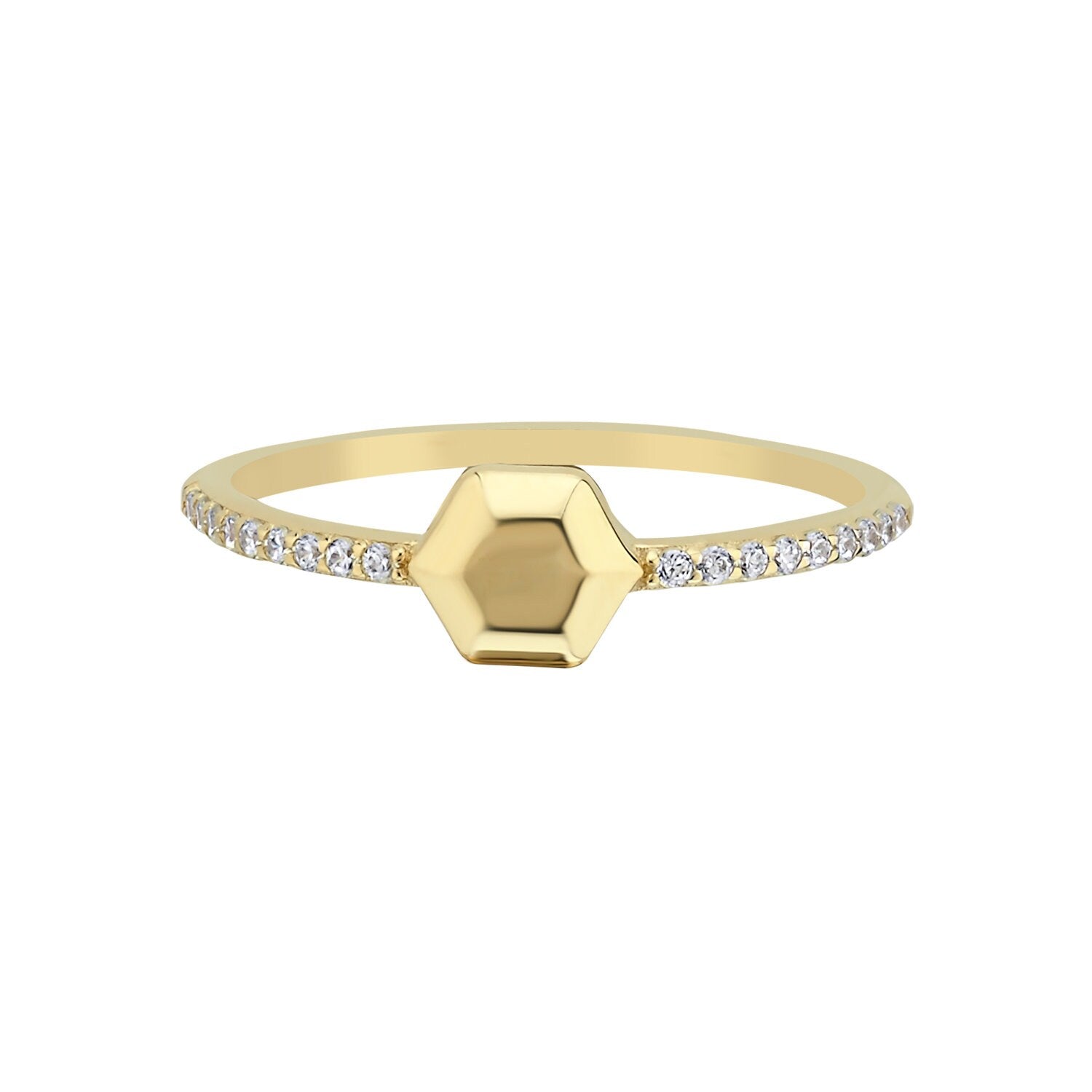 14K Gold Hegzagonal Stackable Minimal Ring Hems Jewellery 