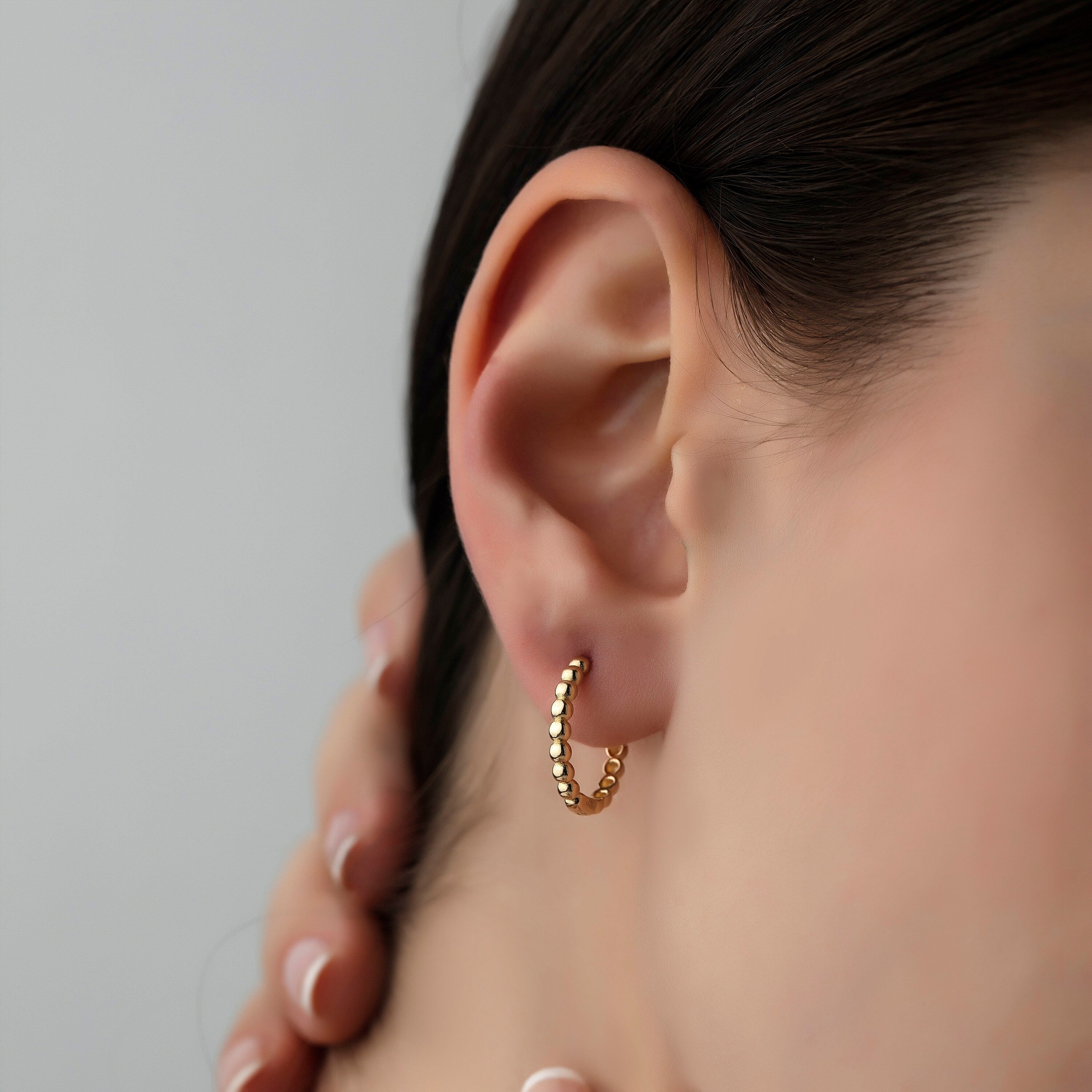 14K Gold Large Granulation Hoop Earrings