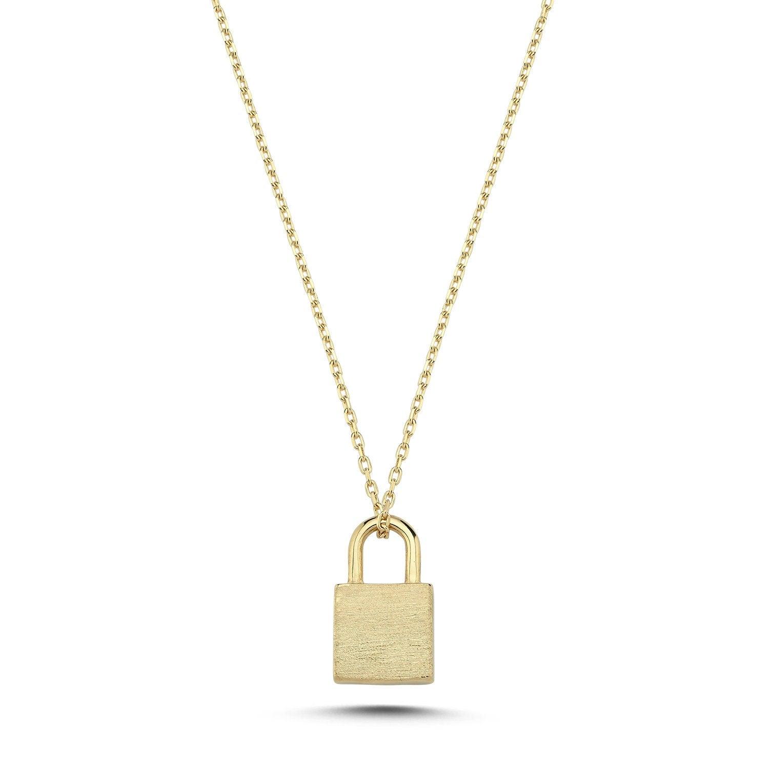 14K Gold Lock Minimal Stackable Necklace Hems Jewellery 
