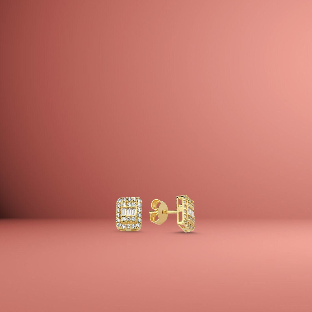14K Gold Mini Baguette Screw Earrings