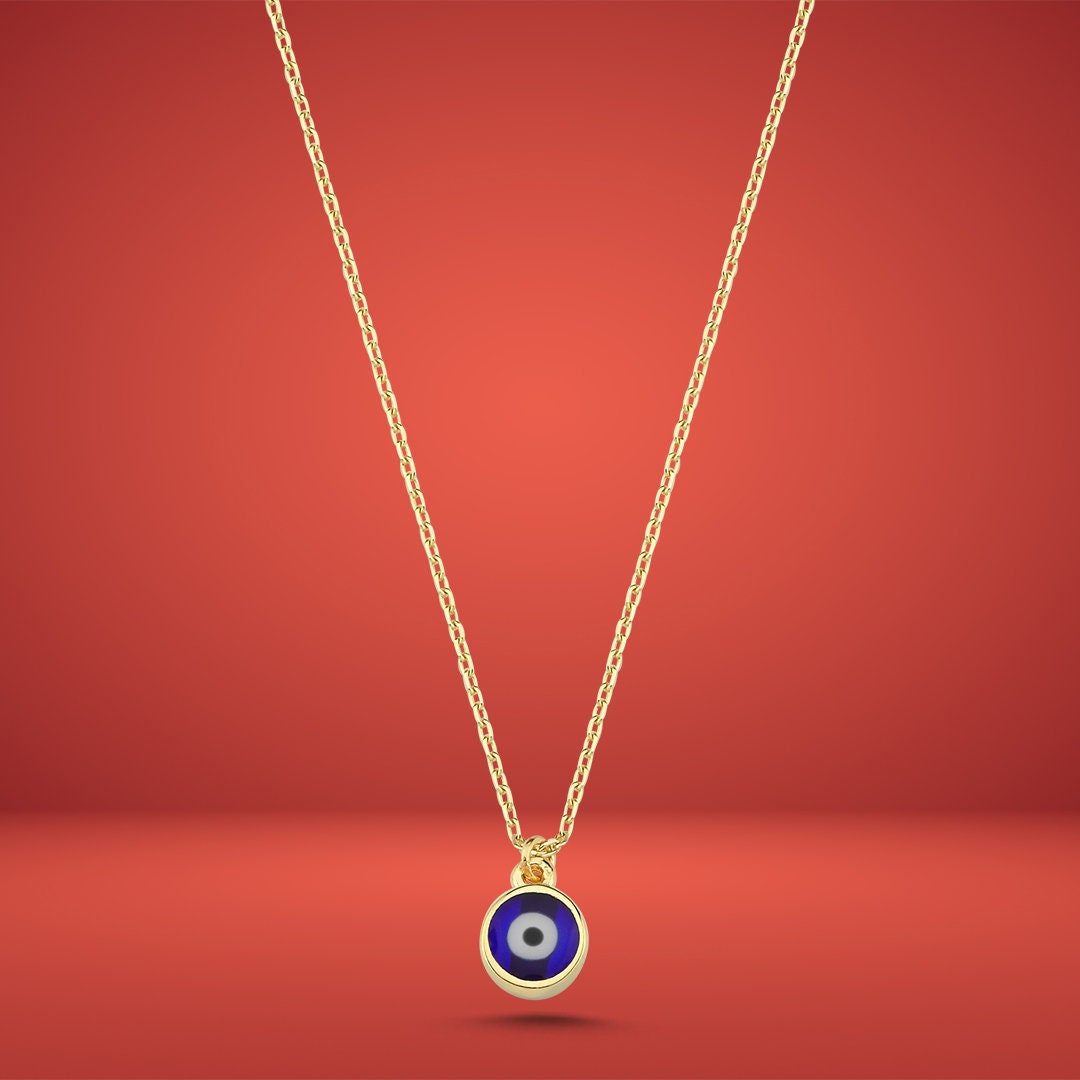 14K Gold Mini Evil Eye Necklace Hems Jewellery 