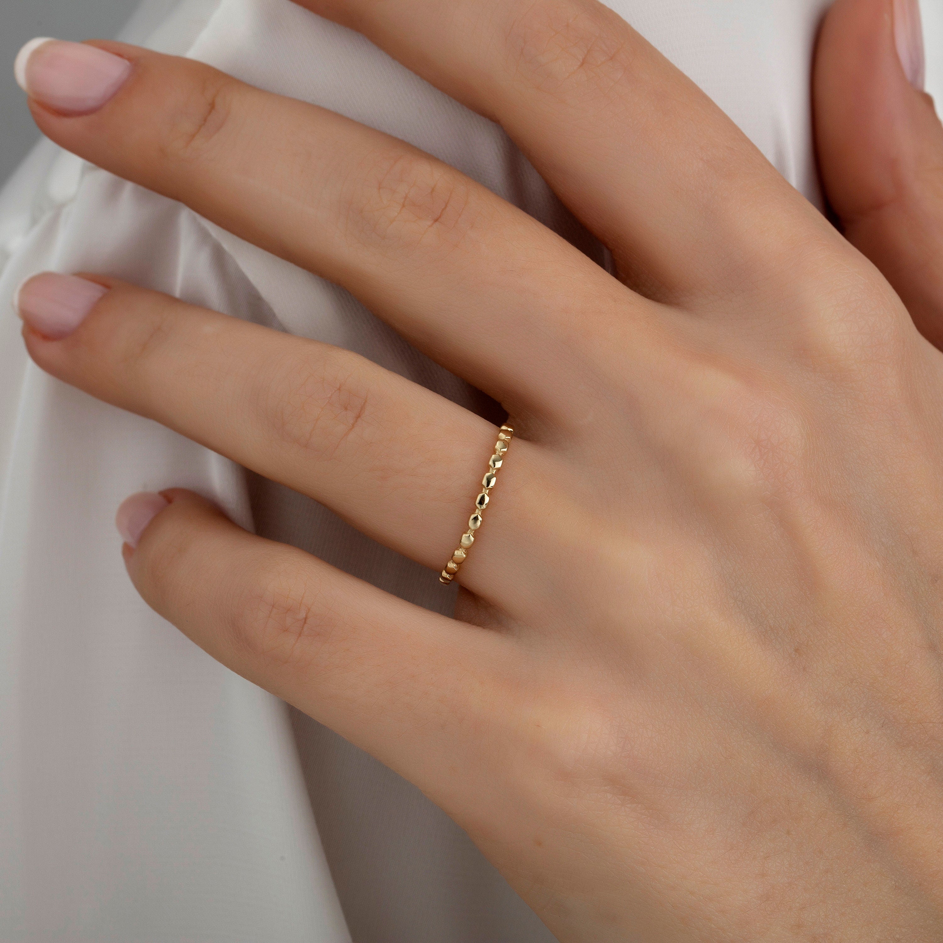 14K Gold Mini Hegzagonal Stackable Minimal Ring Hems Jewellery 