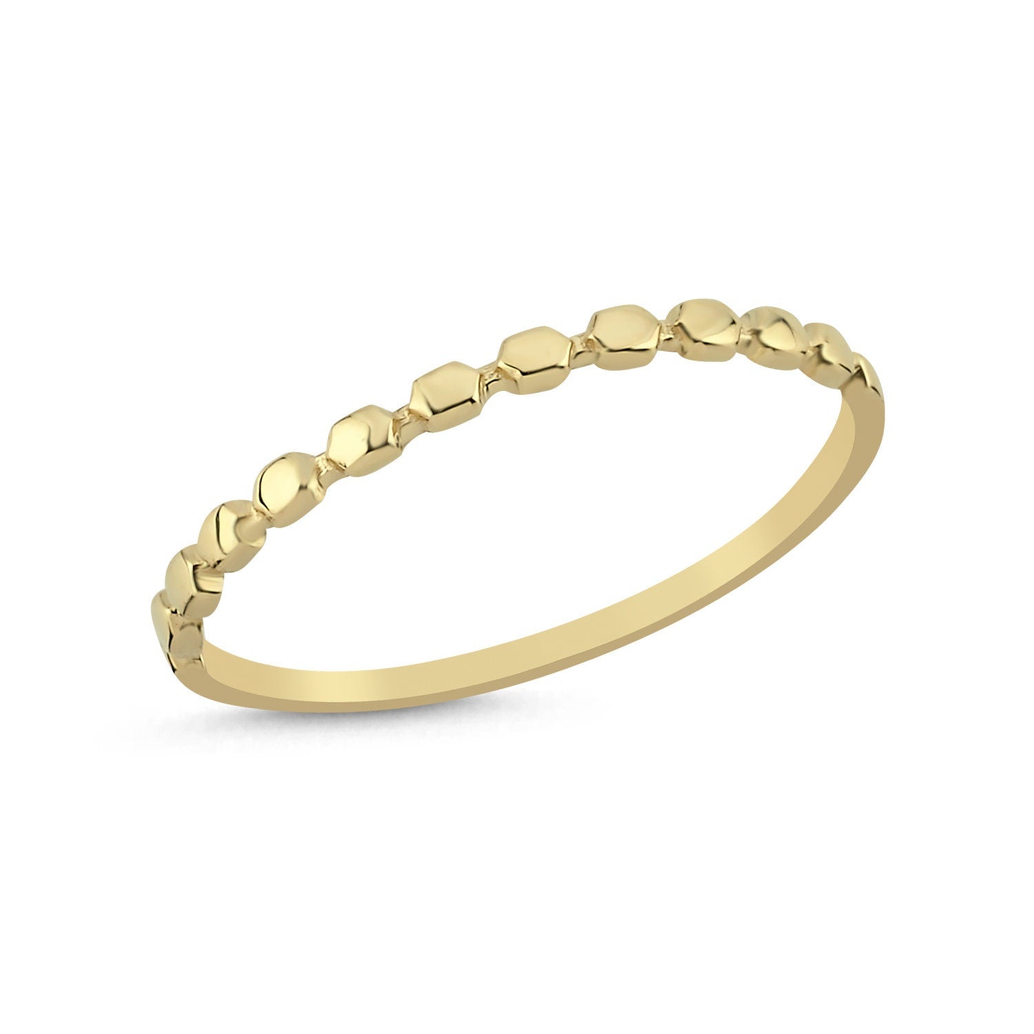 14K Gold Mini Hegzagonal Stackable Minimal Ring Hems Jewellery 
