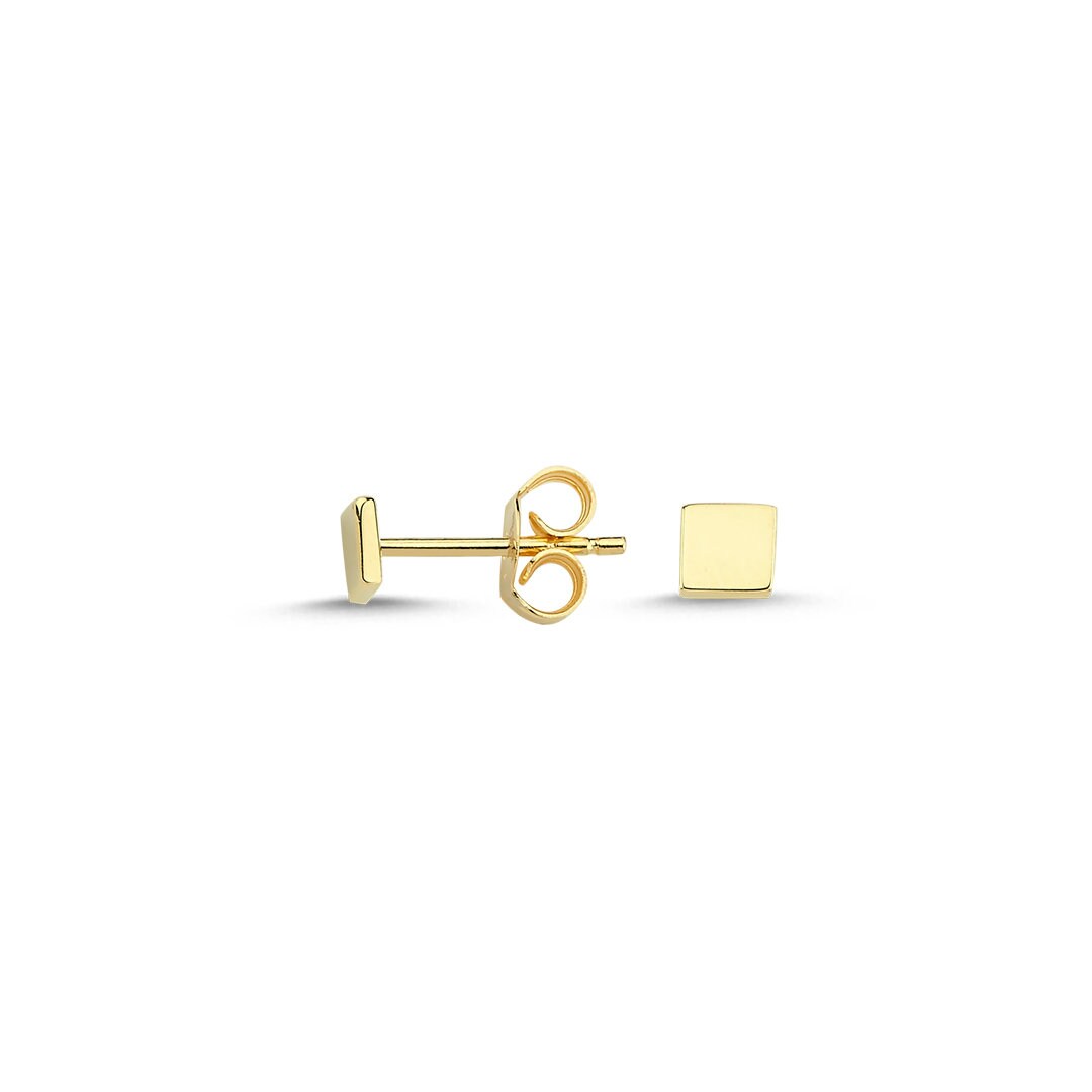 14K Gold Mini Square Stud Earrings