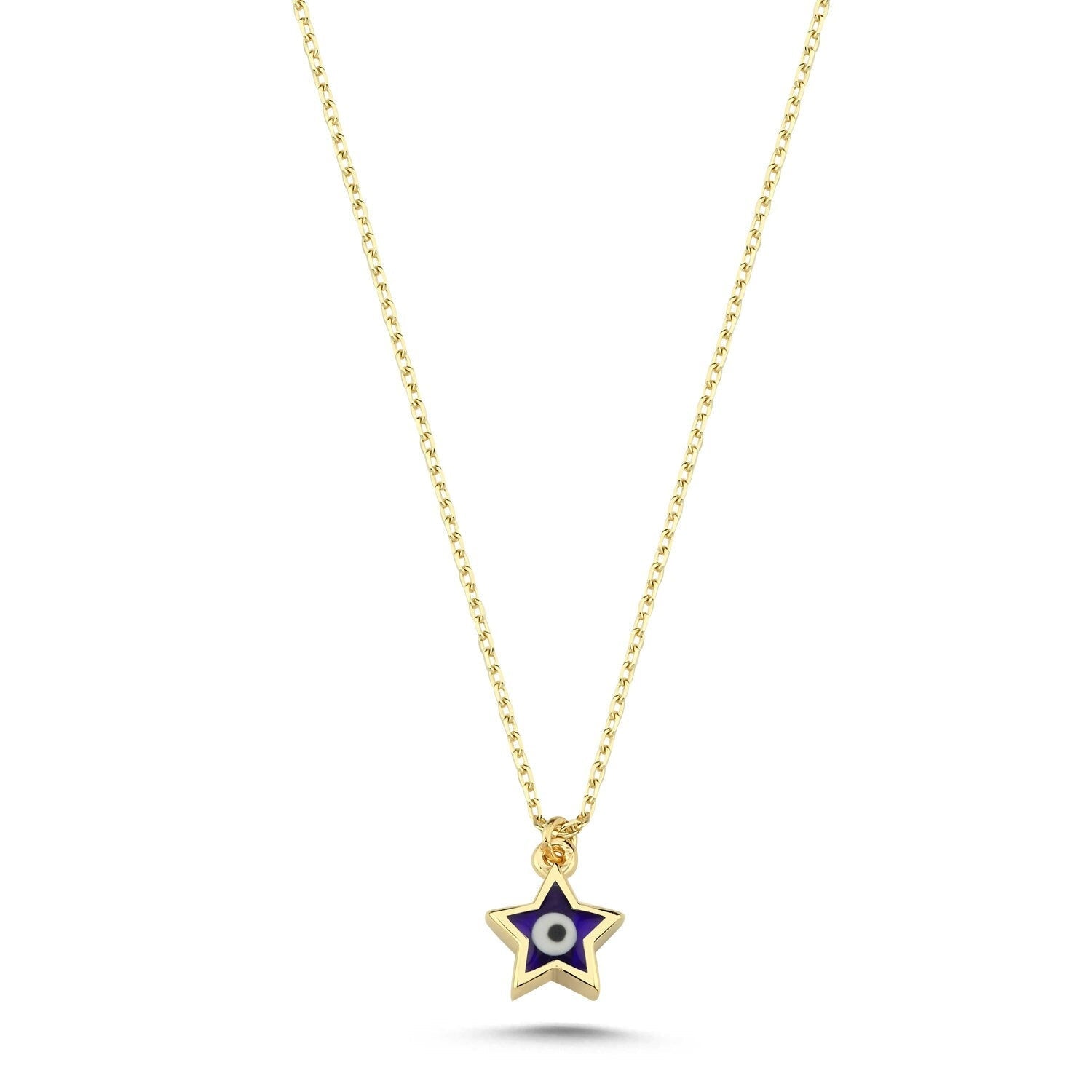 14K Gold Mini Star Evil Eye Necklace Hems Jewellery 