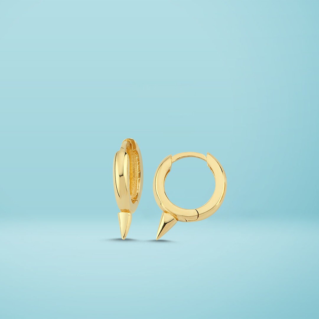 14K Gold Mini Studded Hoop Earrings