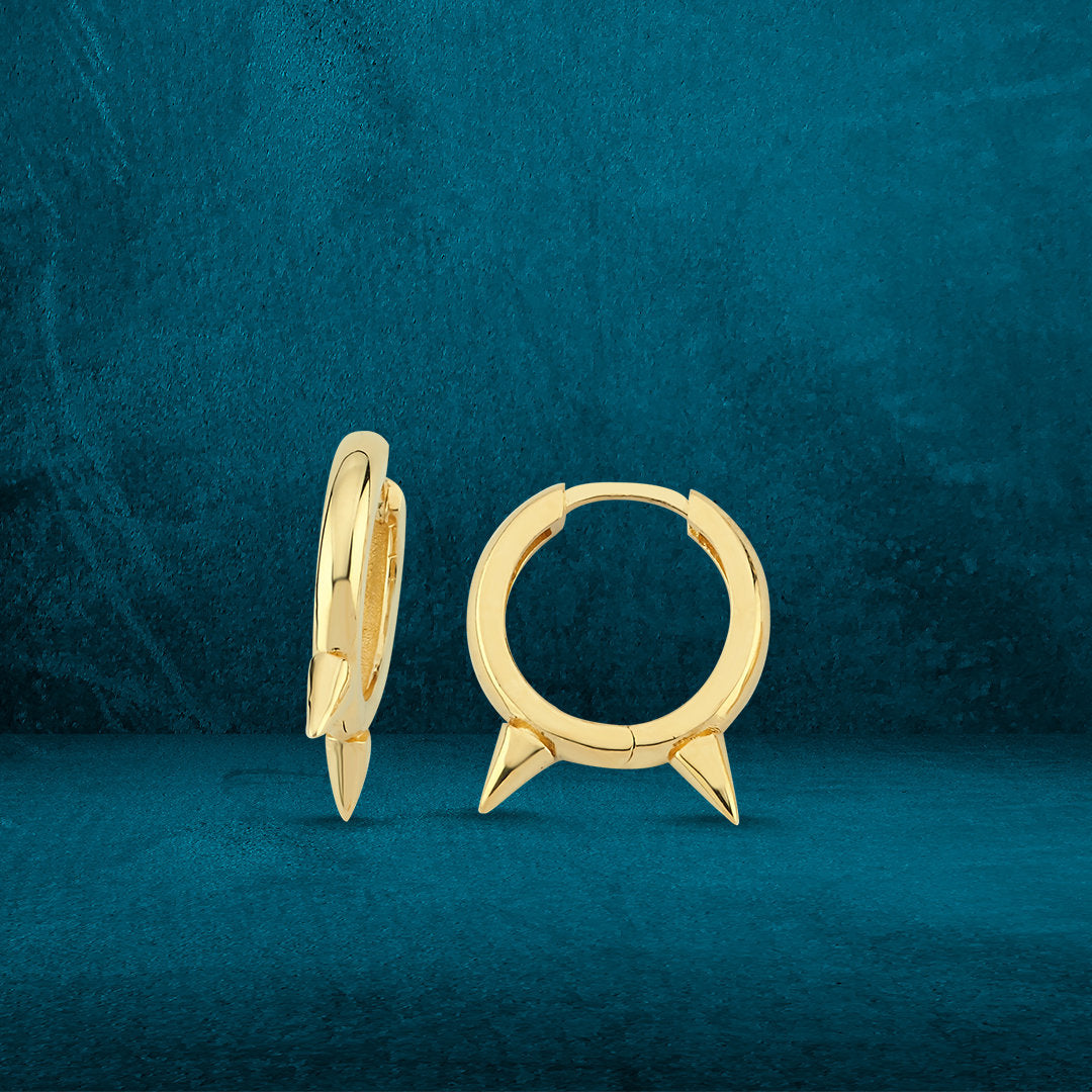 14K Gold Mini Trendy Spike Hoop Earrings Hems Jewellery 