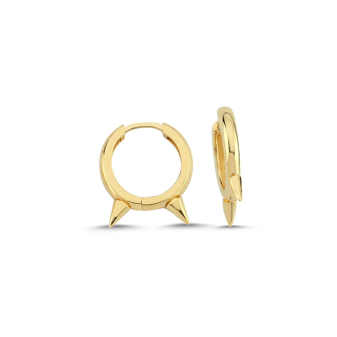 14K Gold Mini Trendy Spike Hoop Earrings Hems Jewellery 