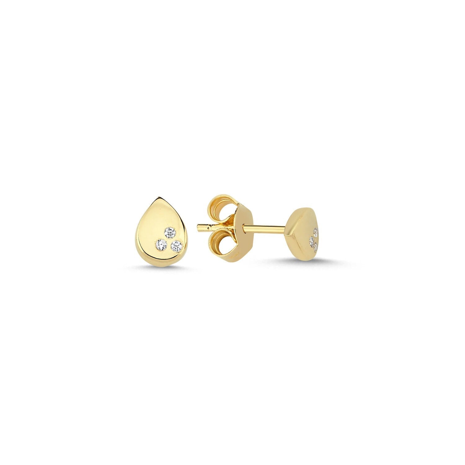 14K Gold Mini Tria Drop Screw Earrings Hems Jewellery 