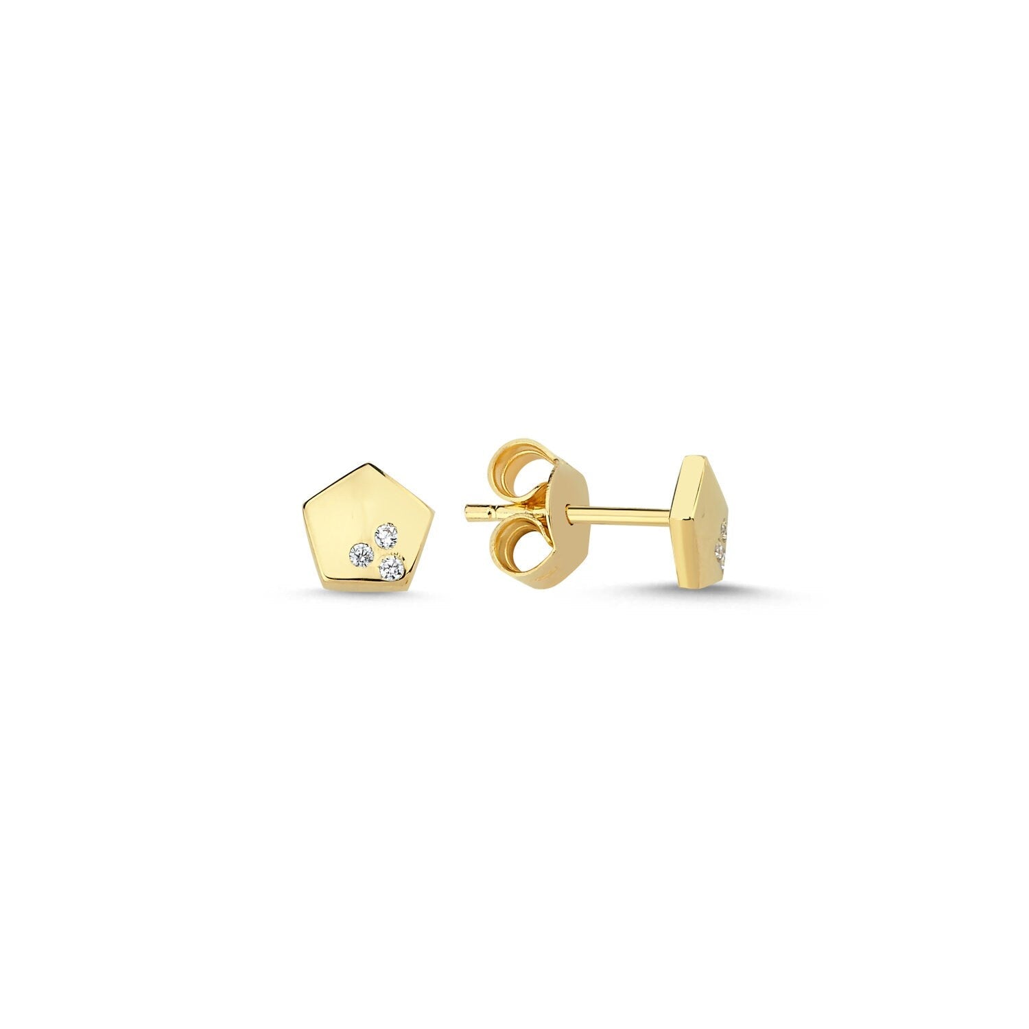14K Gold Mini Tria Penta Screw Earrings Hems Jewellery 