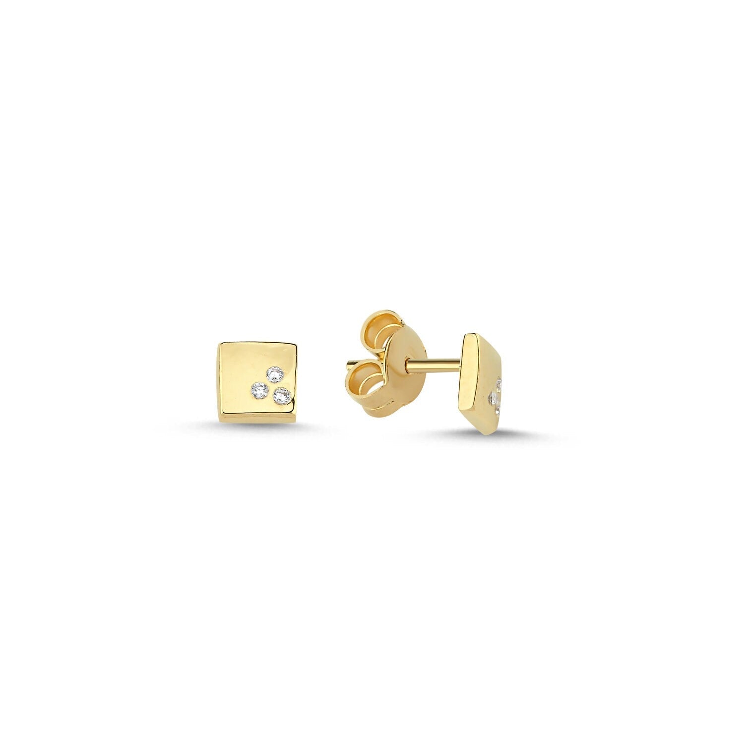 14K Gold Mini Tria Square Screw Earrings