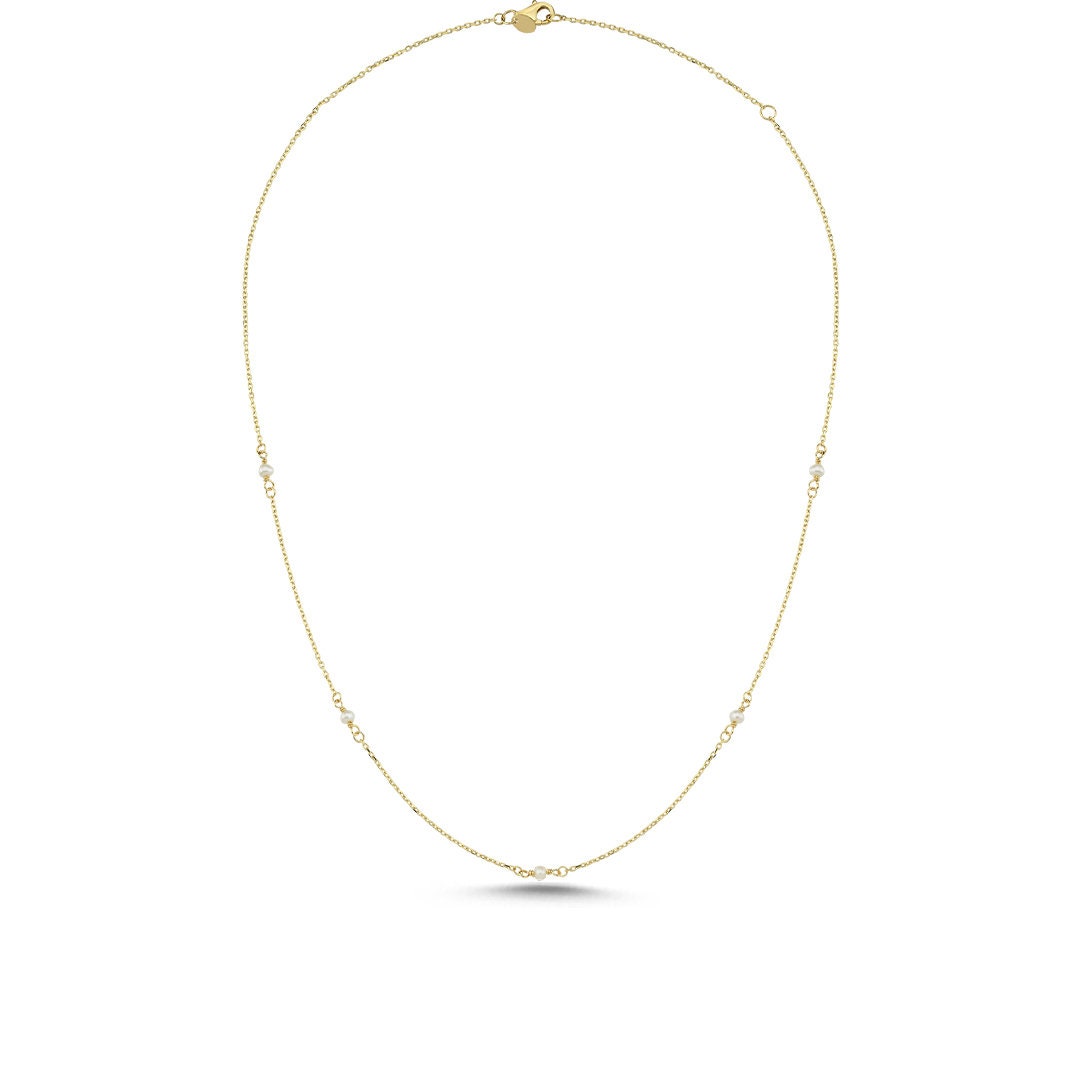 14K Gold Minimal Pearl Chain Necklace Hems Jewellery 