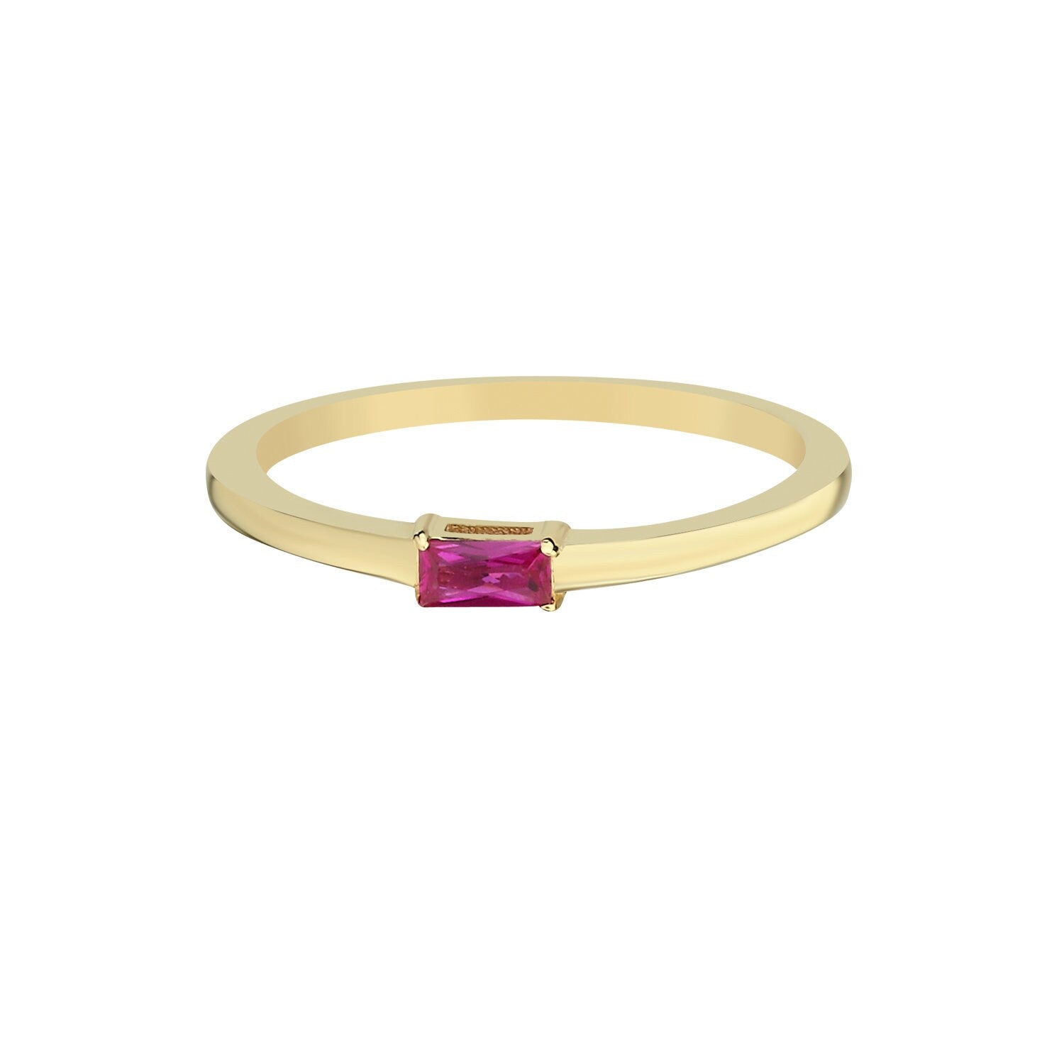 14K Gold Minimal Stackable Ring with Pink Color Stones