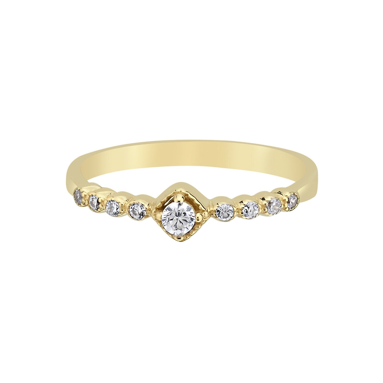 14K Gold Minimal Stackable Ring with Stone Hems Jewellery 