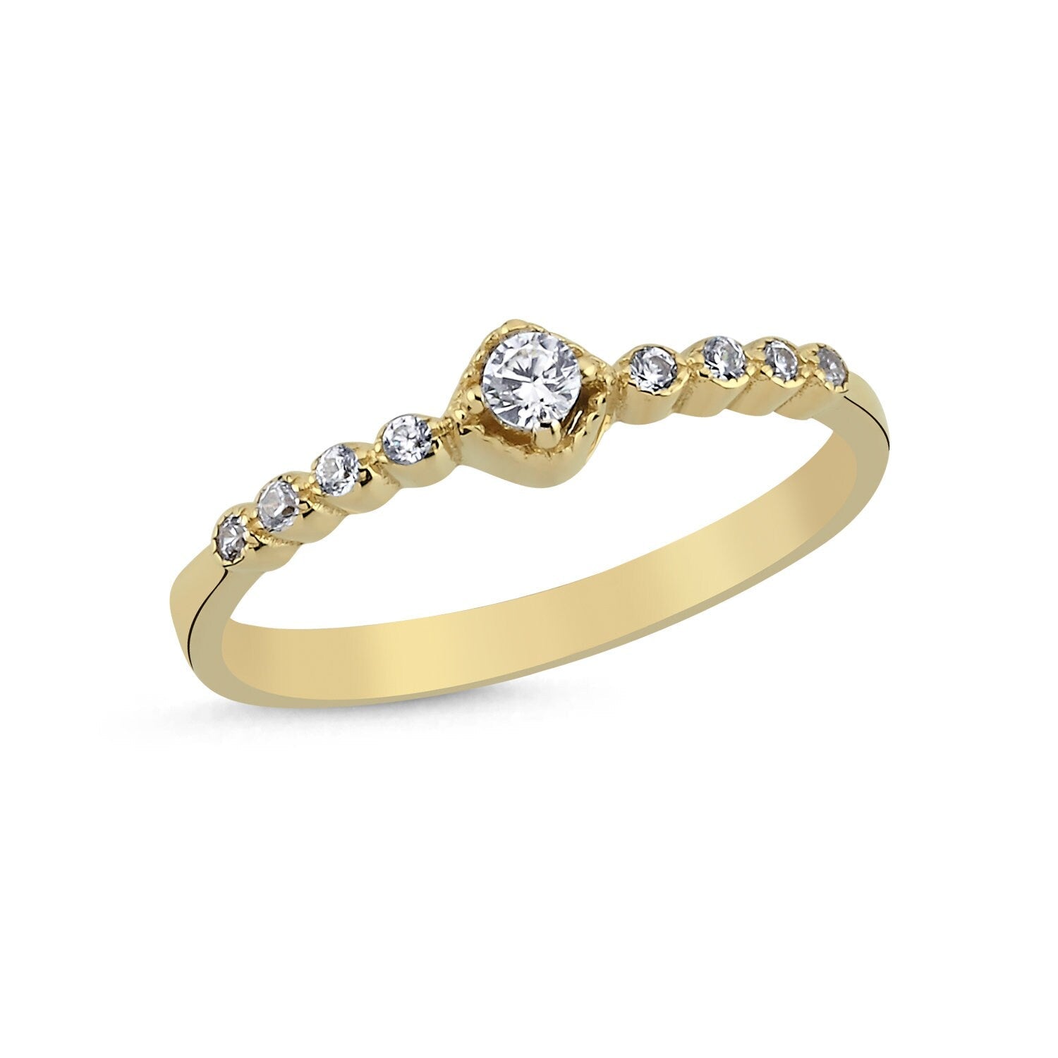 14K Gold Minimal Stackable Ring with Stone Hems Jewellery 