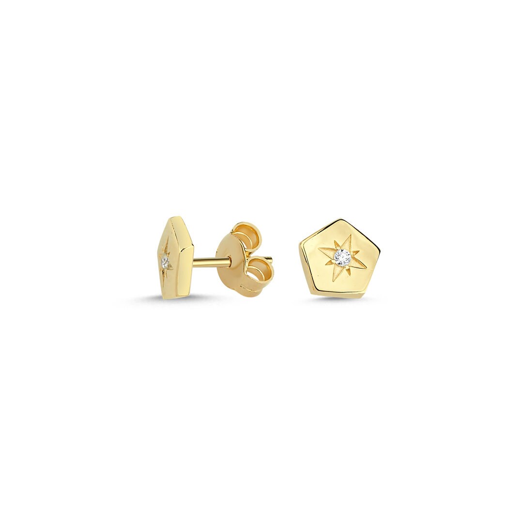 14K Gold Minimal Starry North Star Screw Earrings Hems Jewellery 