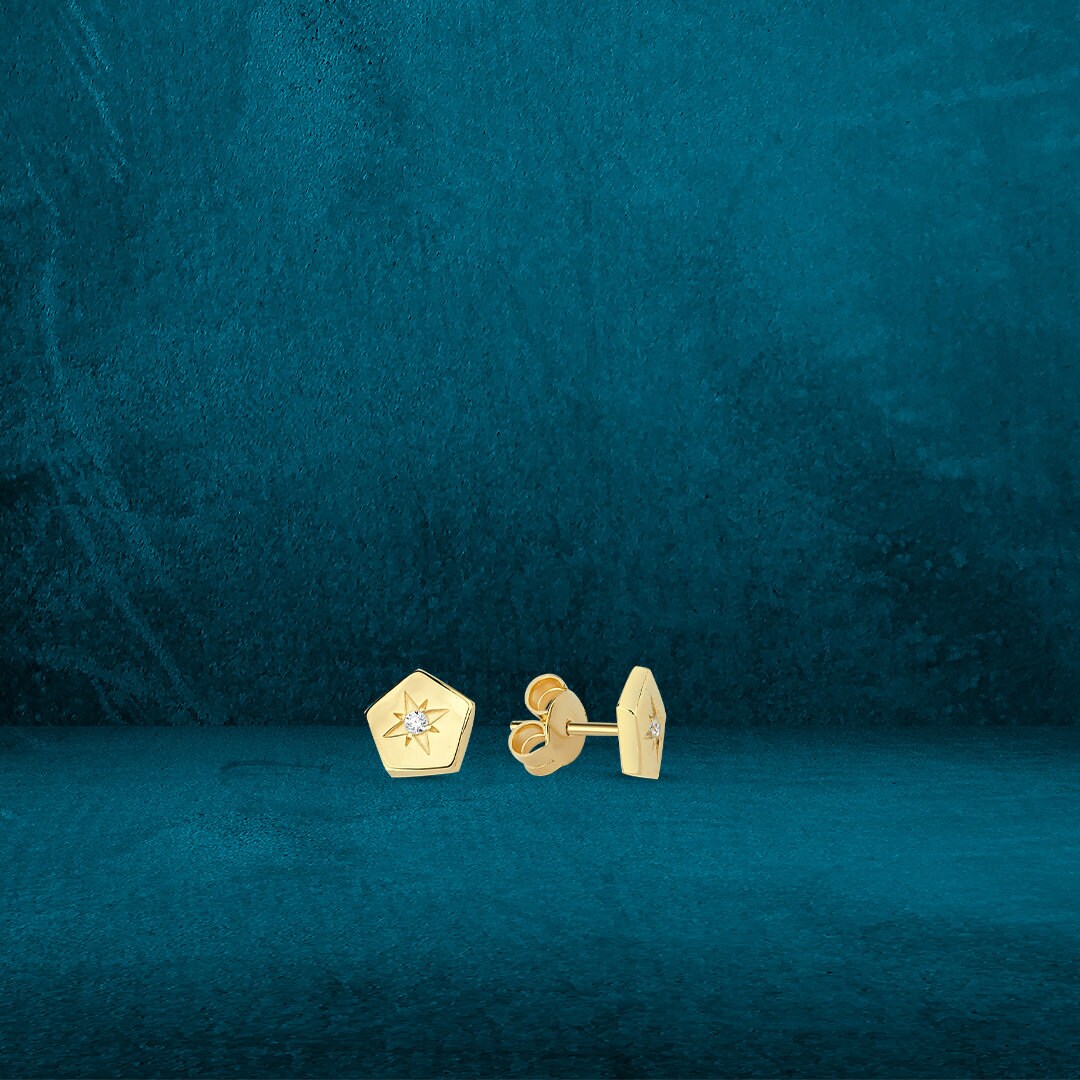 14K Gold Minimal Starry North Star Screw Earrings Hems Jewellery 