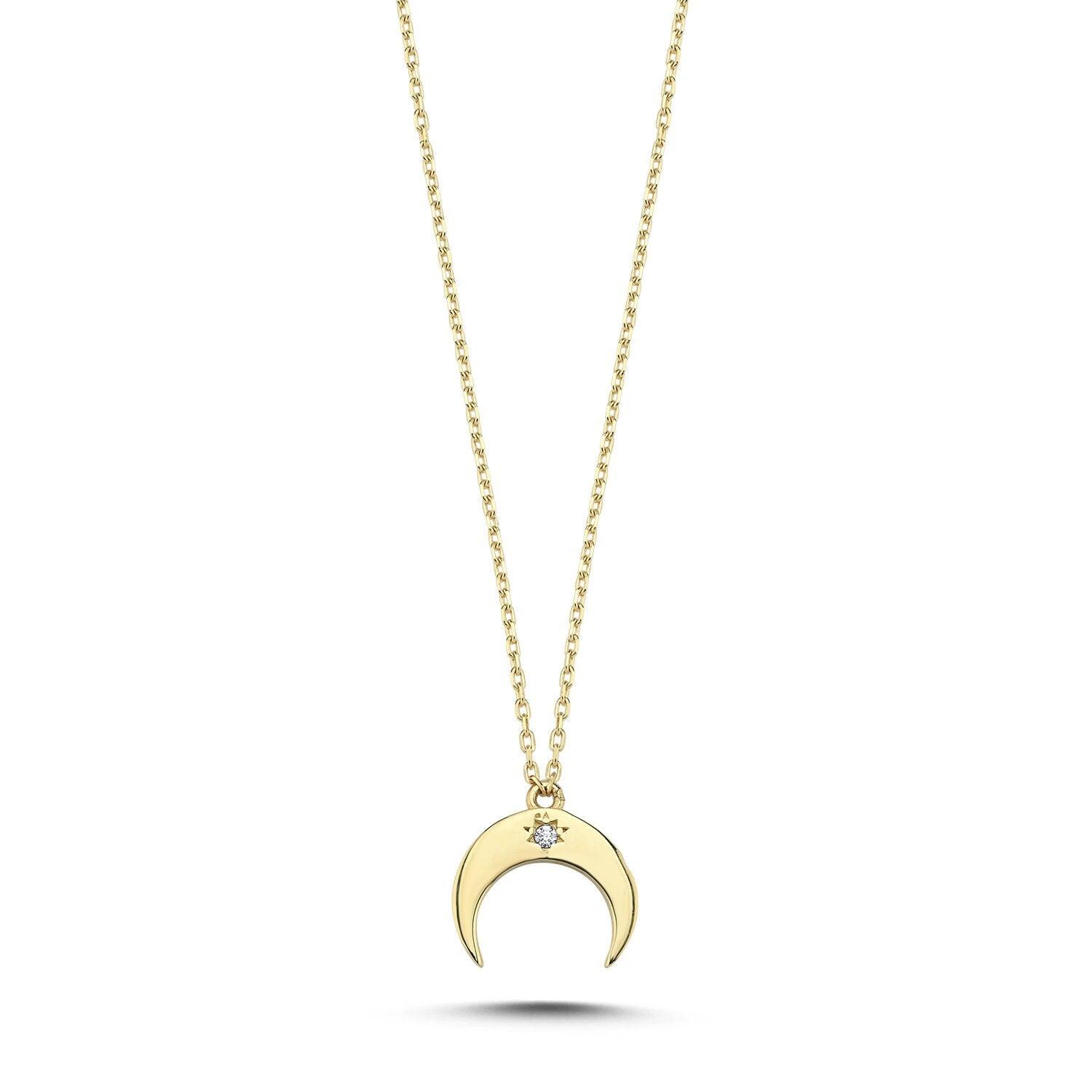 14K Gold Moon Star Stackable Necklace