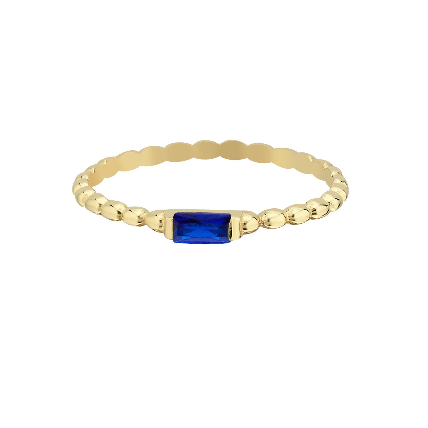 14K Gold Granulation Blue Stone Stackable Minimal Ring