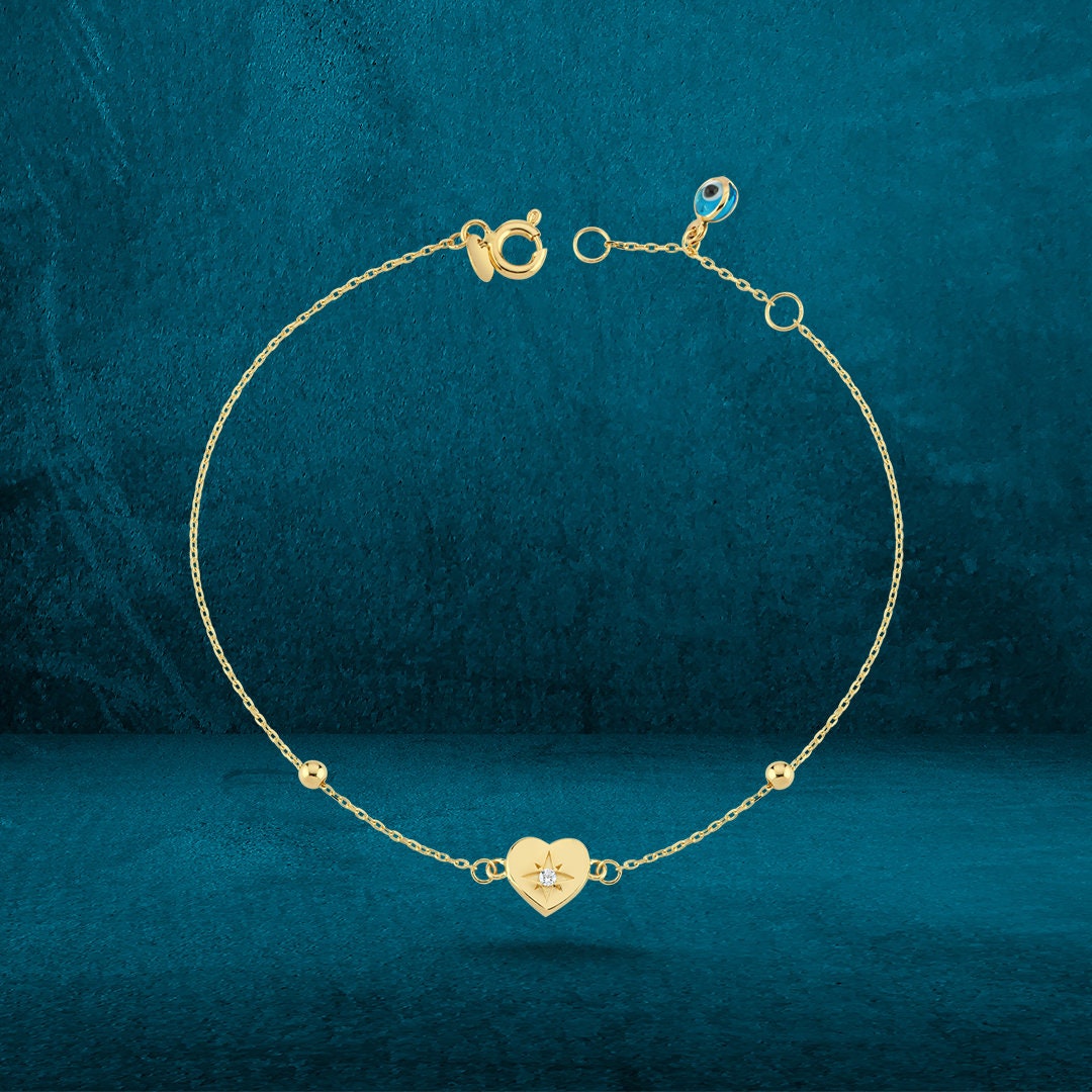 14K Gold North Star with Heart Bracelet