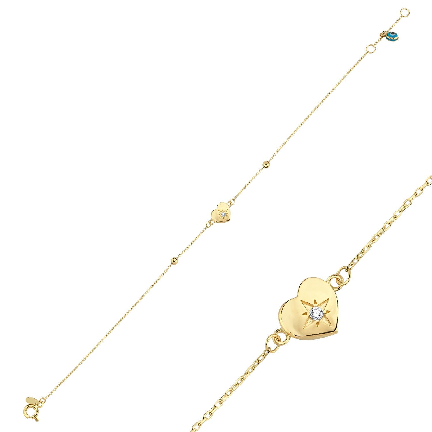 14K Gold North Star with Heart Bracelet