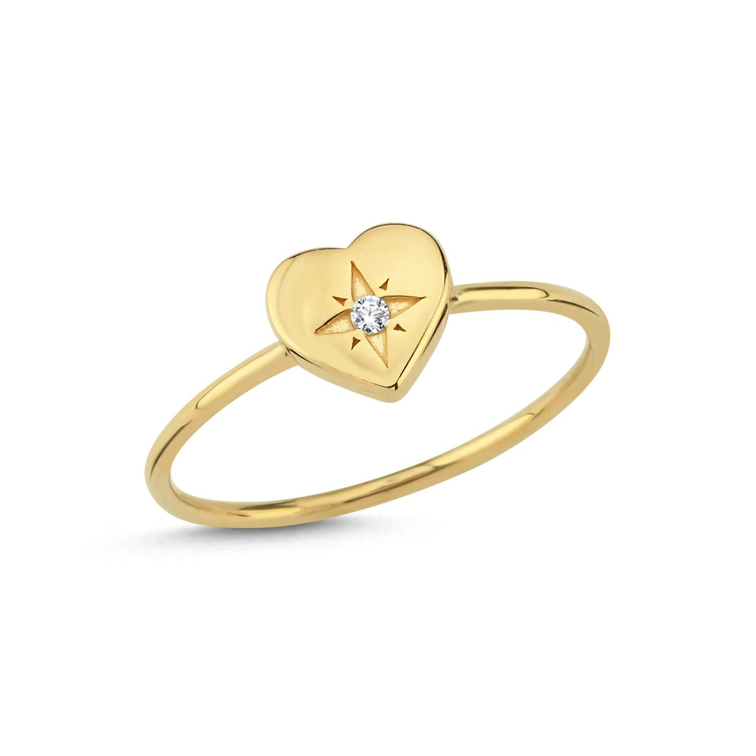 14K Gold North Star with Heart Ring Hems Jewellery 
