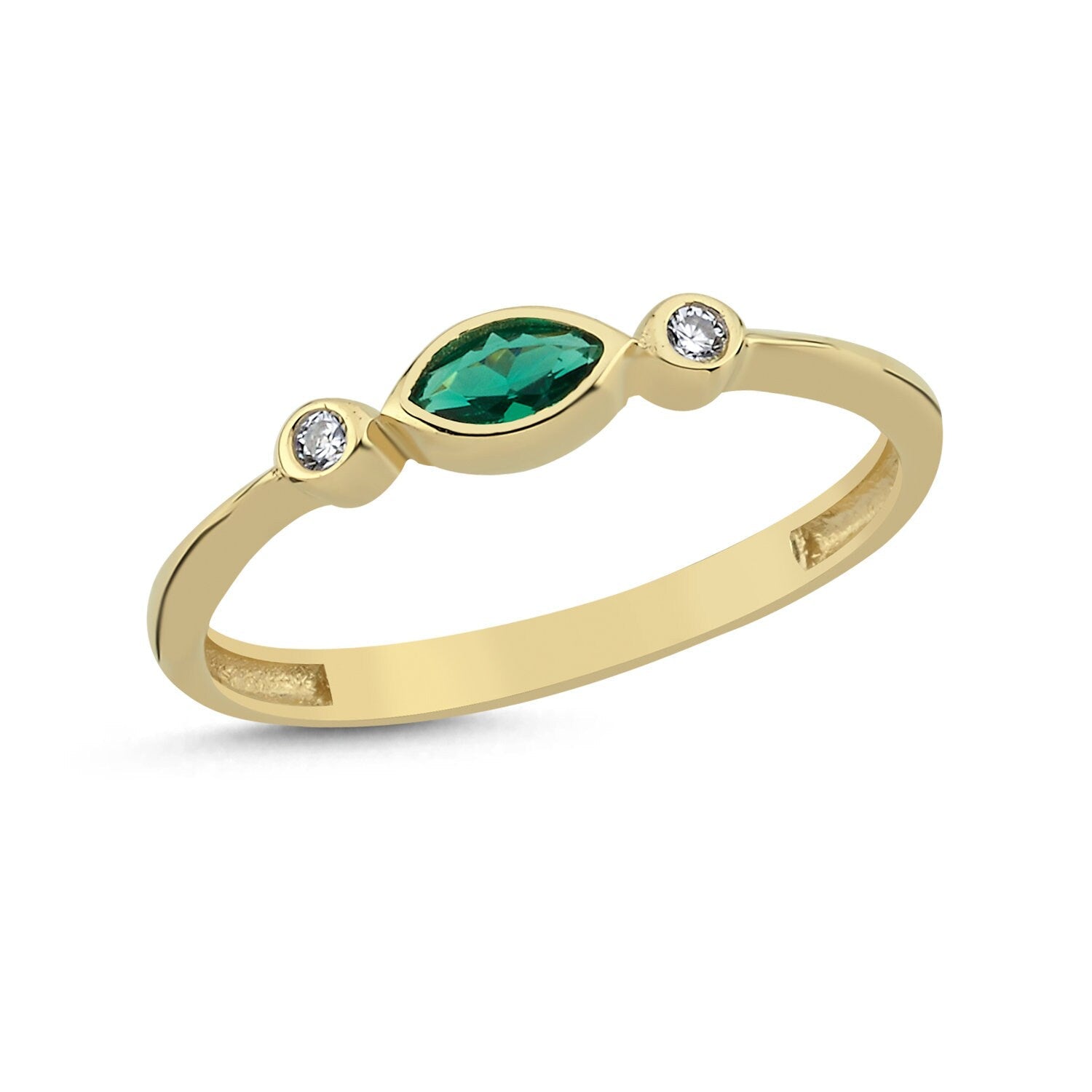 14K Gold Olips Ring Green with Stones