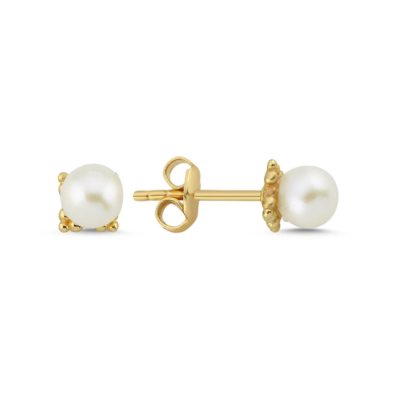 14K Gold Pearl Stud Earrings Hems Jewellery 