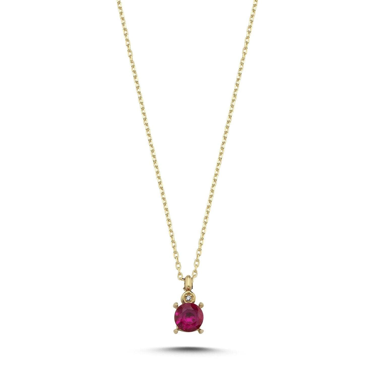 14K Gold Pink Color Stone Stackable Necklace