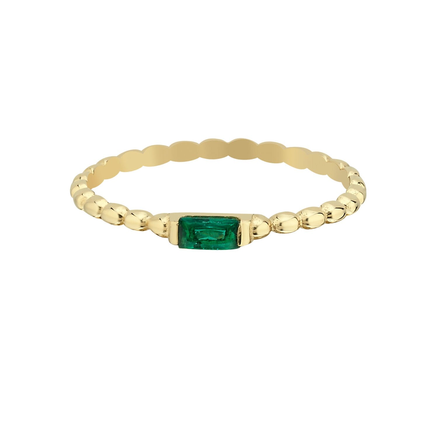 14K Gold & Green Stone Stackable Minimal Granulation Ring