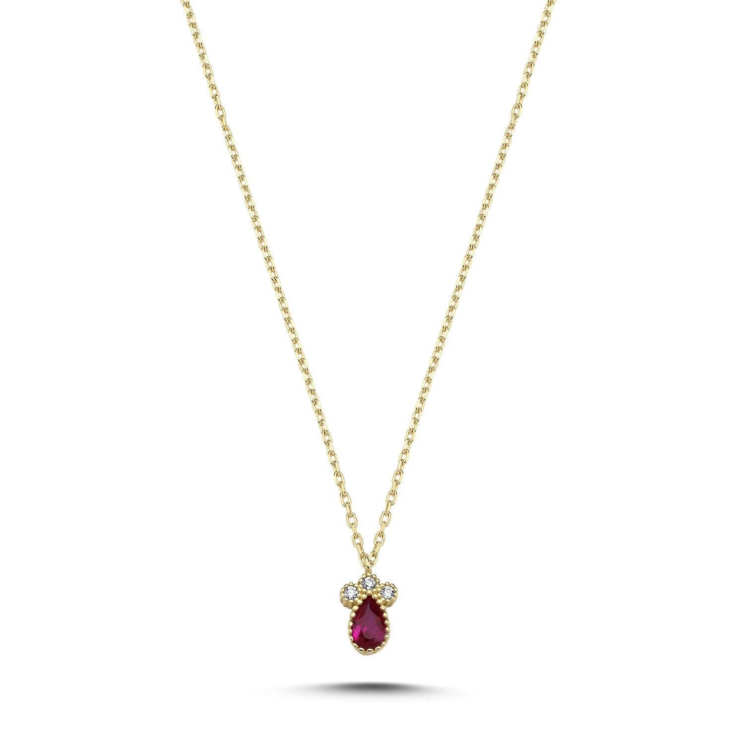 14K Gold Pink Stone Stackable Necklace