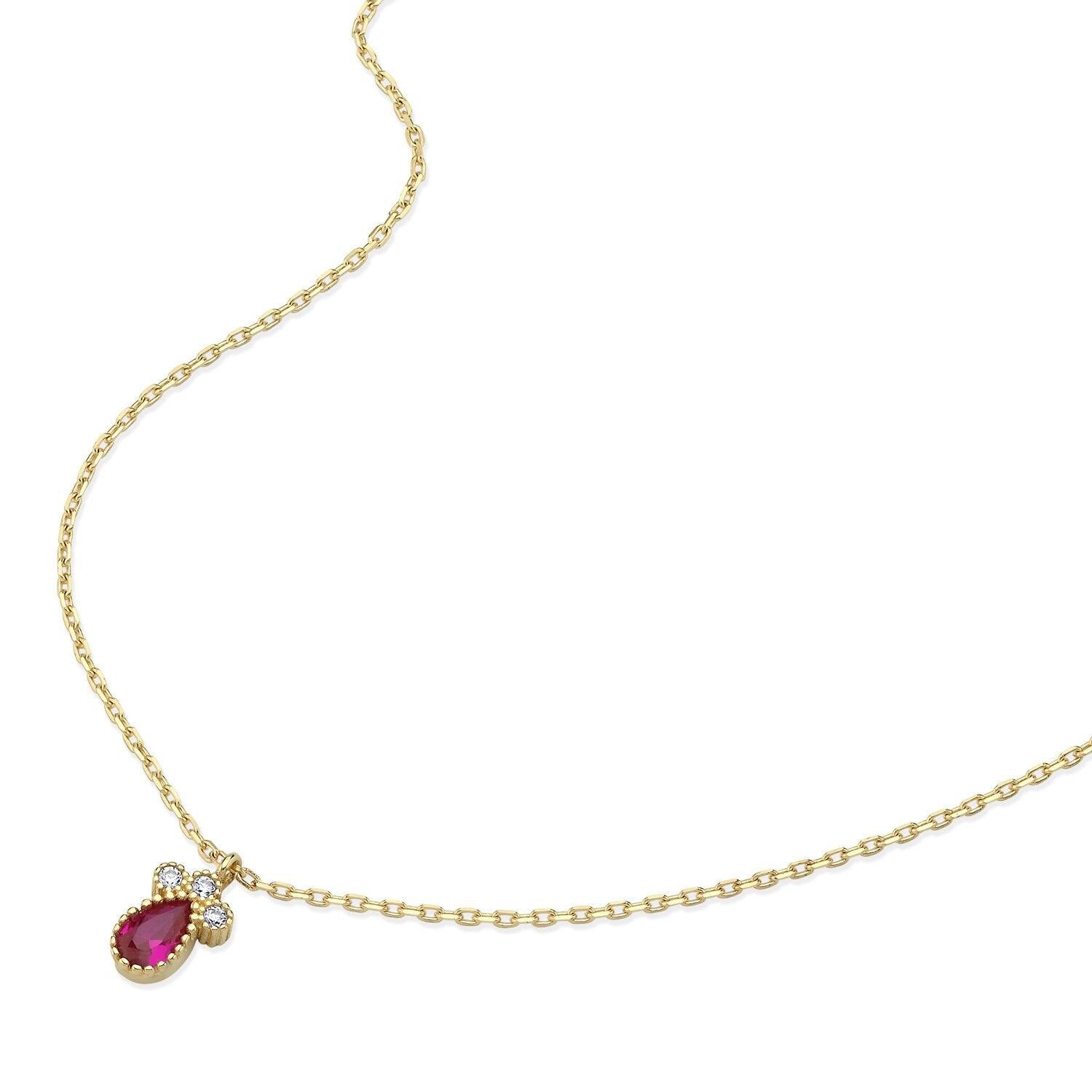 14K Gold Pink Stone Stackable Necklace