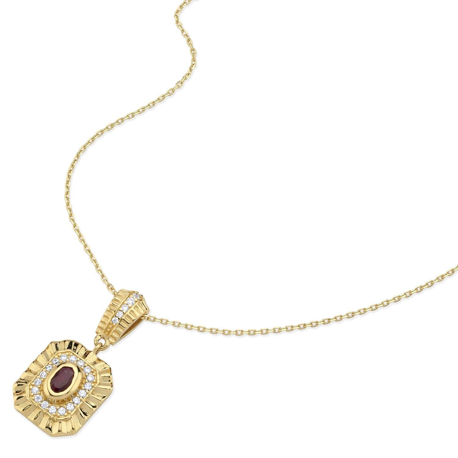 14K Gold & Red Stone Antique Necklace