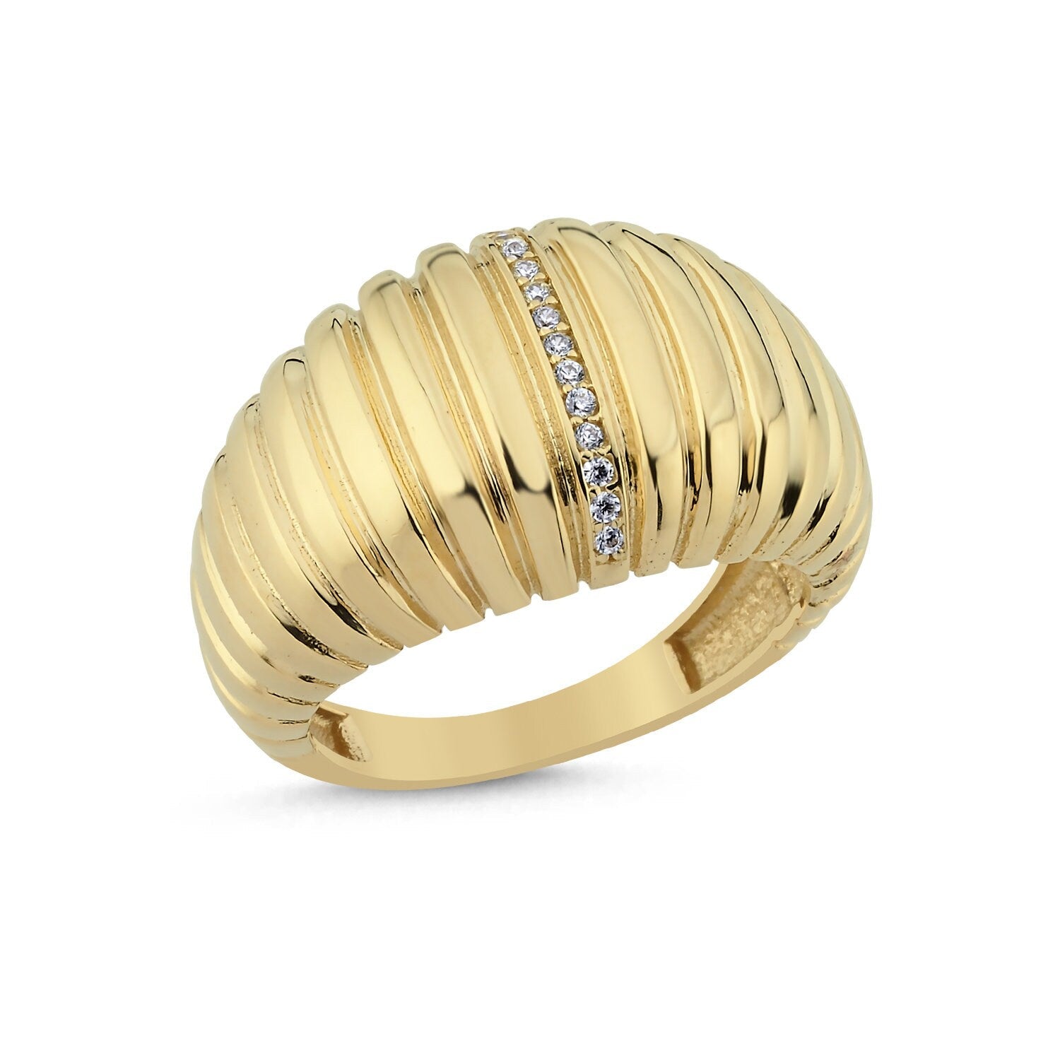 14K Gold Ribbed Dome Ring Hems Jewellery 
