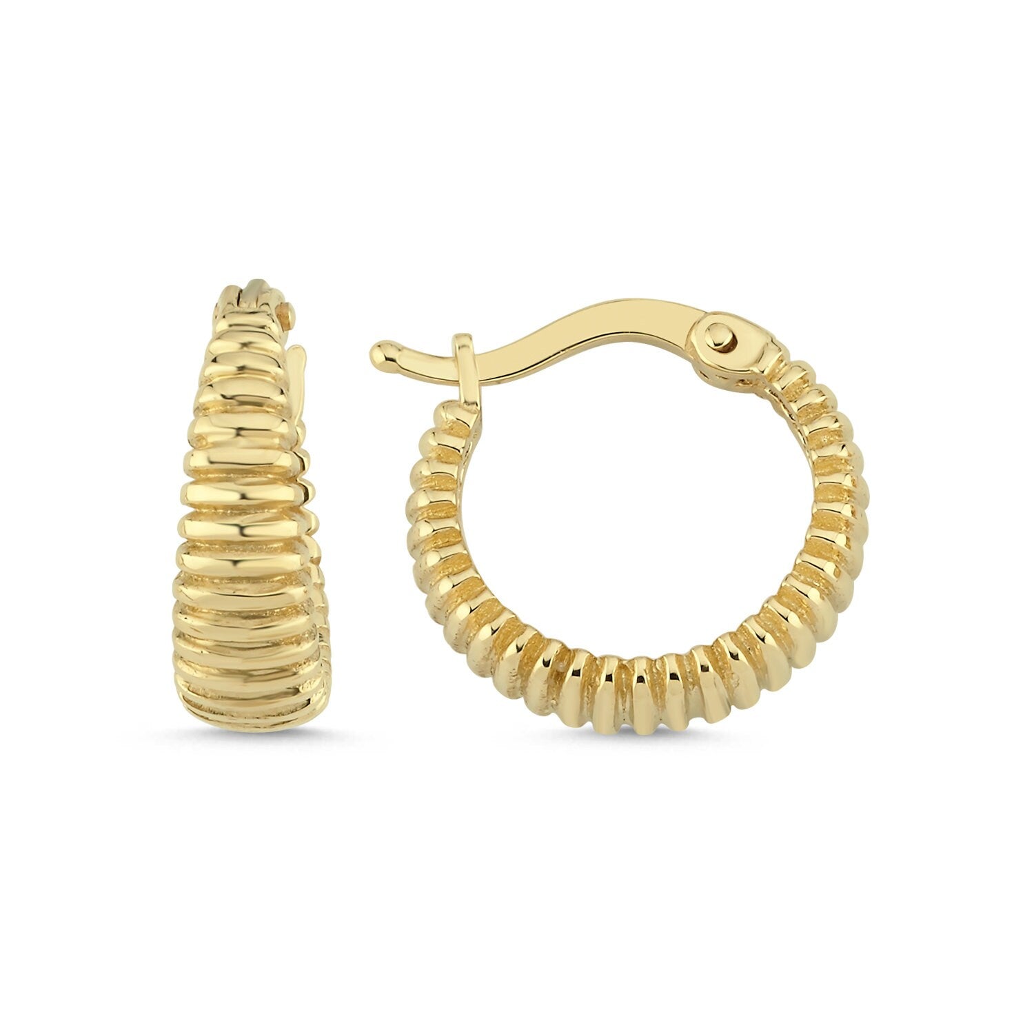 14K Gold Ribbed Hoop Earrings Hems Jewellery 