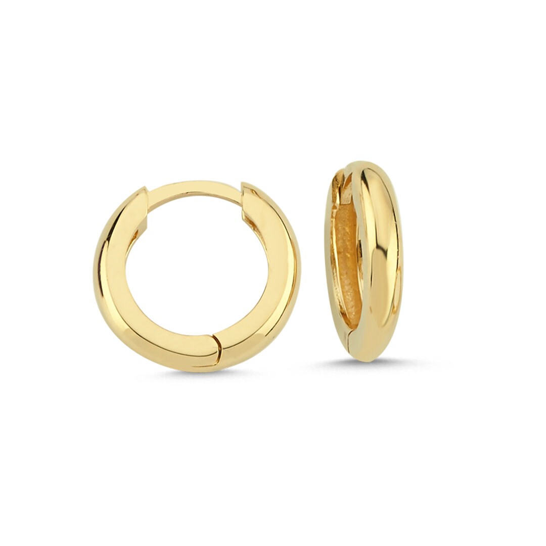 14K Gold Small Flat Hoop Earring Hems Jewellery 