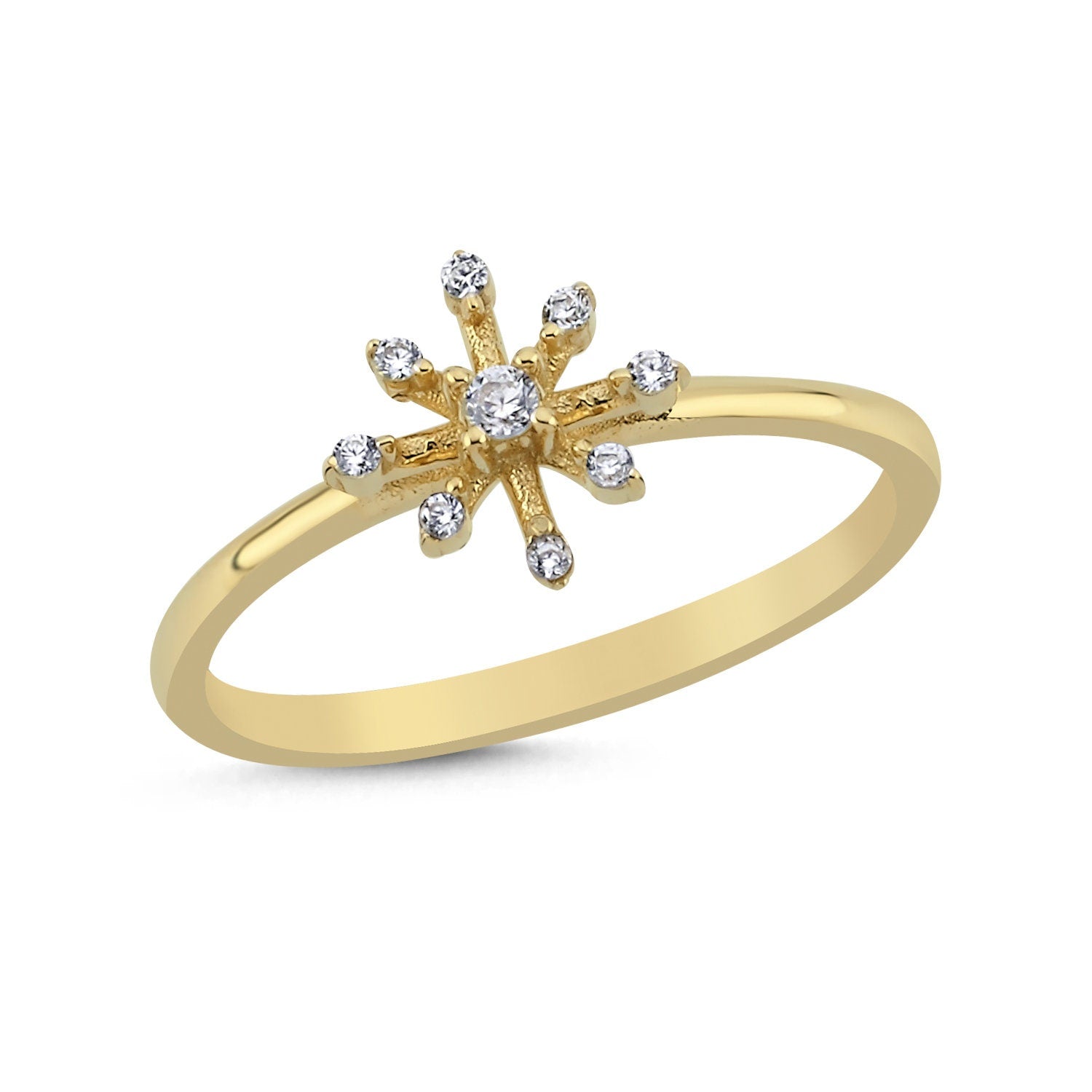 14K Gold Snow Flower Stackable Minimal Ring Hems Jewellery 