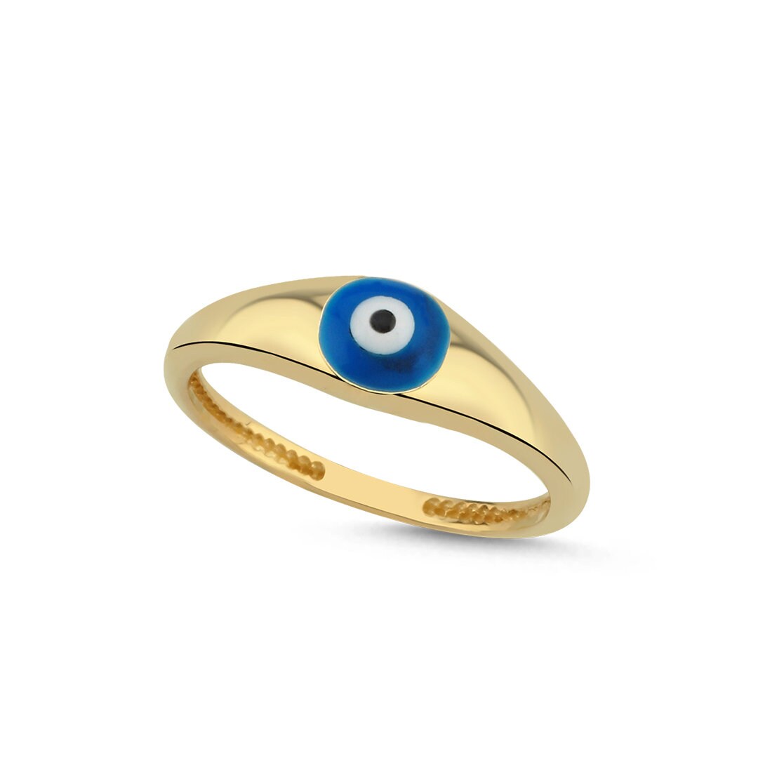 14K Gold Solid Evil Eye Ring