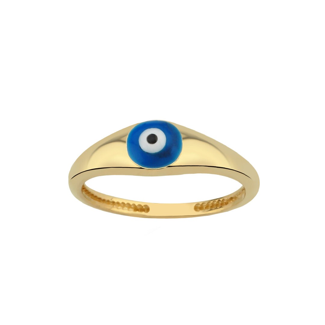 14K Gold Solid Evil Eye Ring