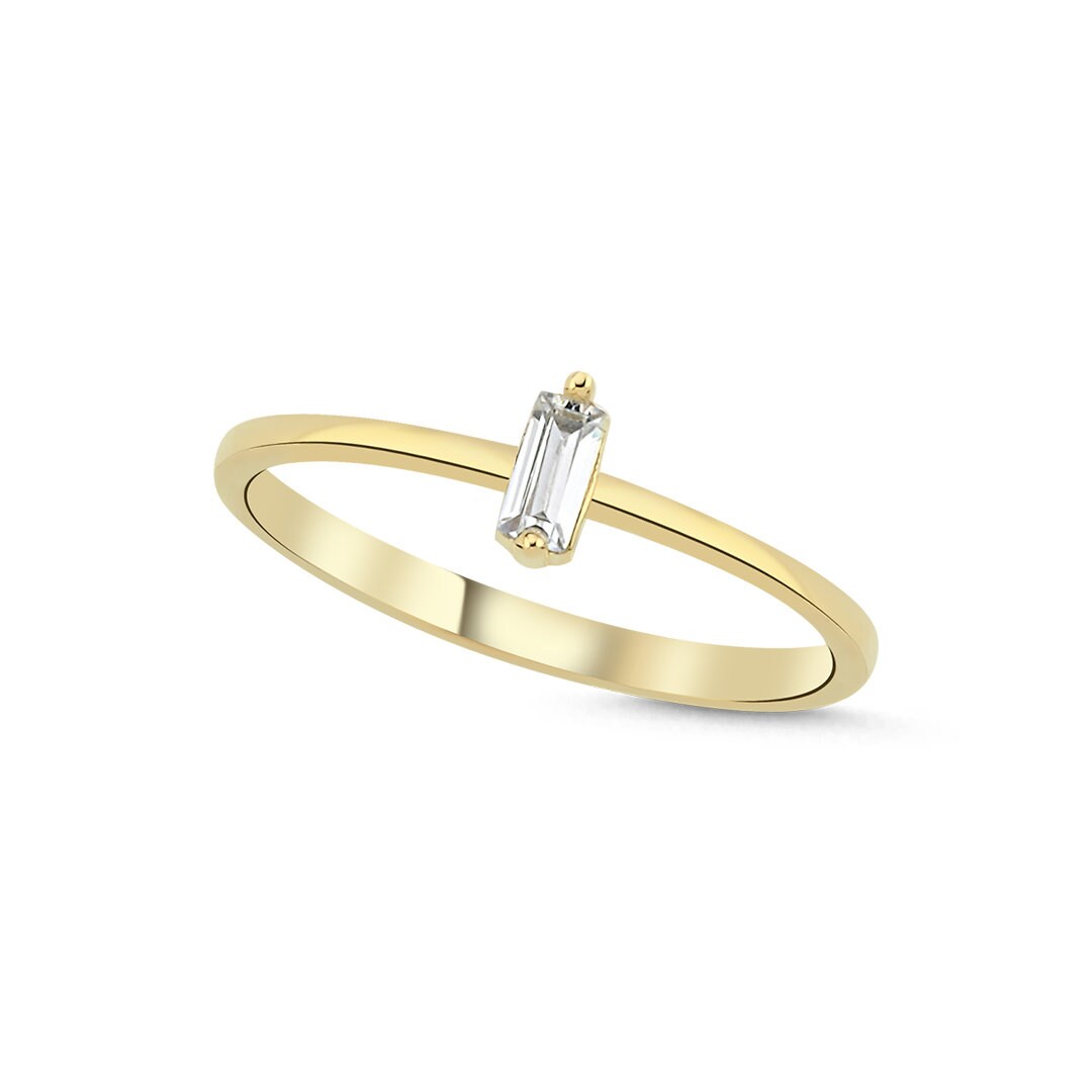 14K Gold Solitaire Baguette Ring Hems Jewellery 