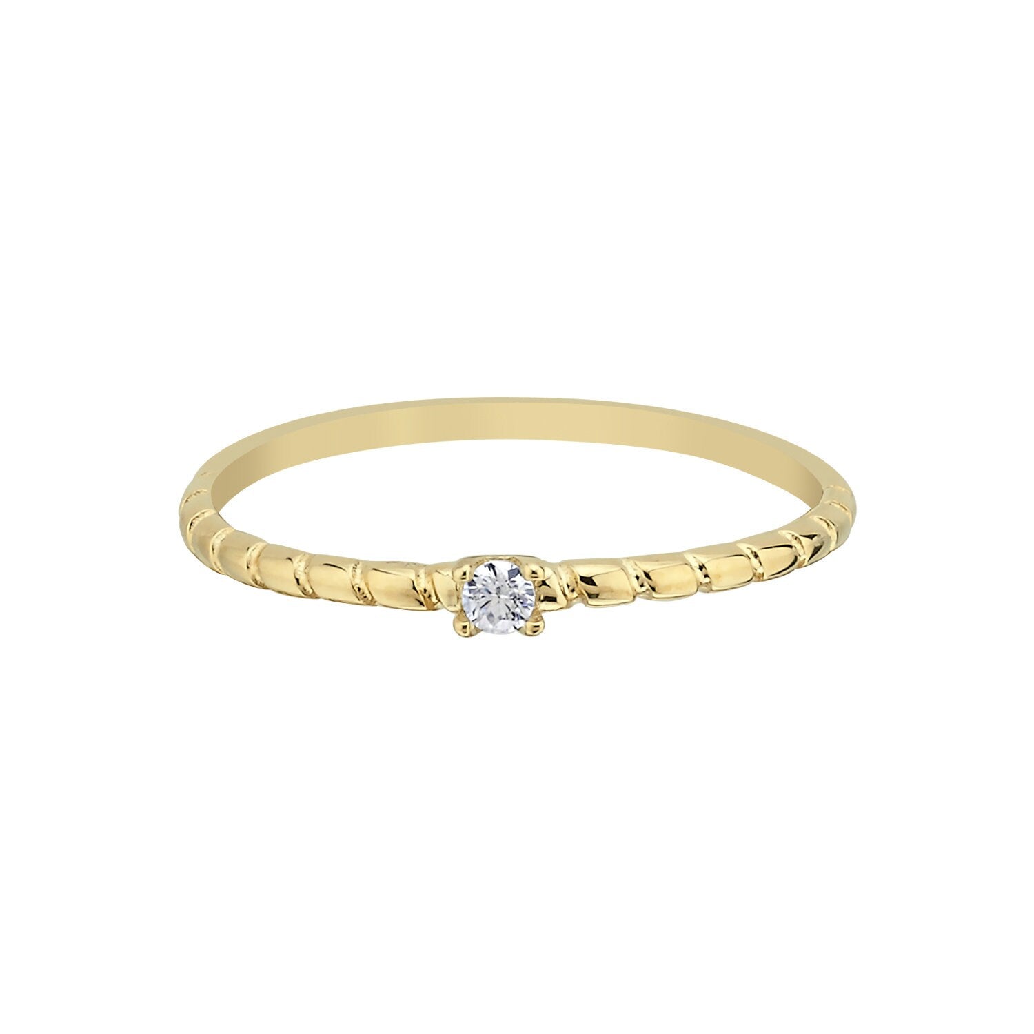 14K Gold Solitaire Twirl Stackable Minimal Ring