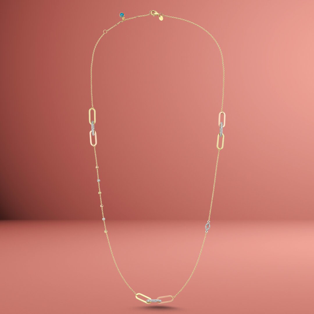 14K Gold Special Design Paperclip Chain Necklace Hems Jewellery 