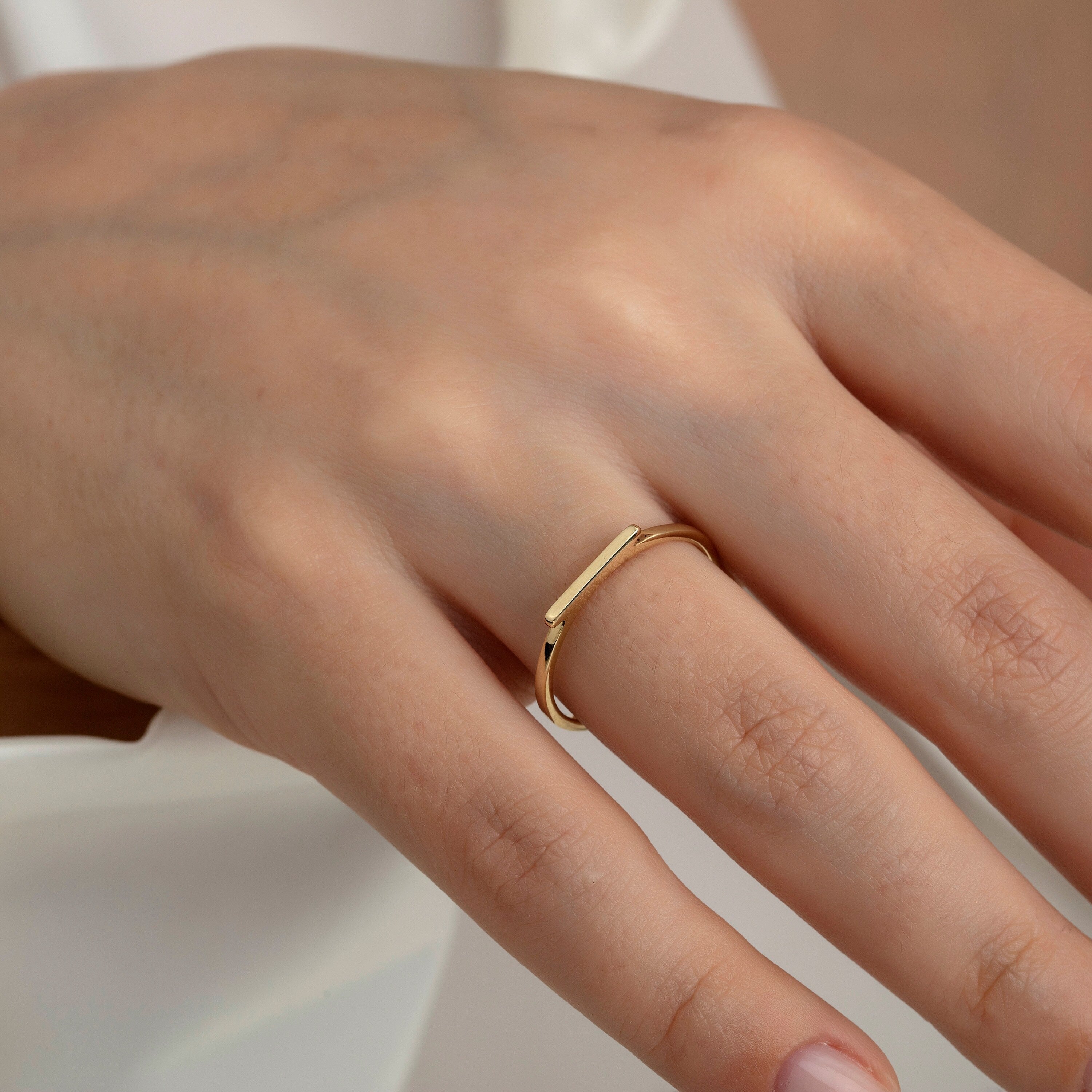 14K Gold Stackable Gush Minimal Ring Hems Jewellery 