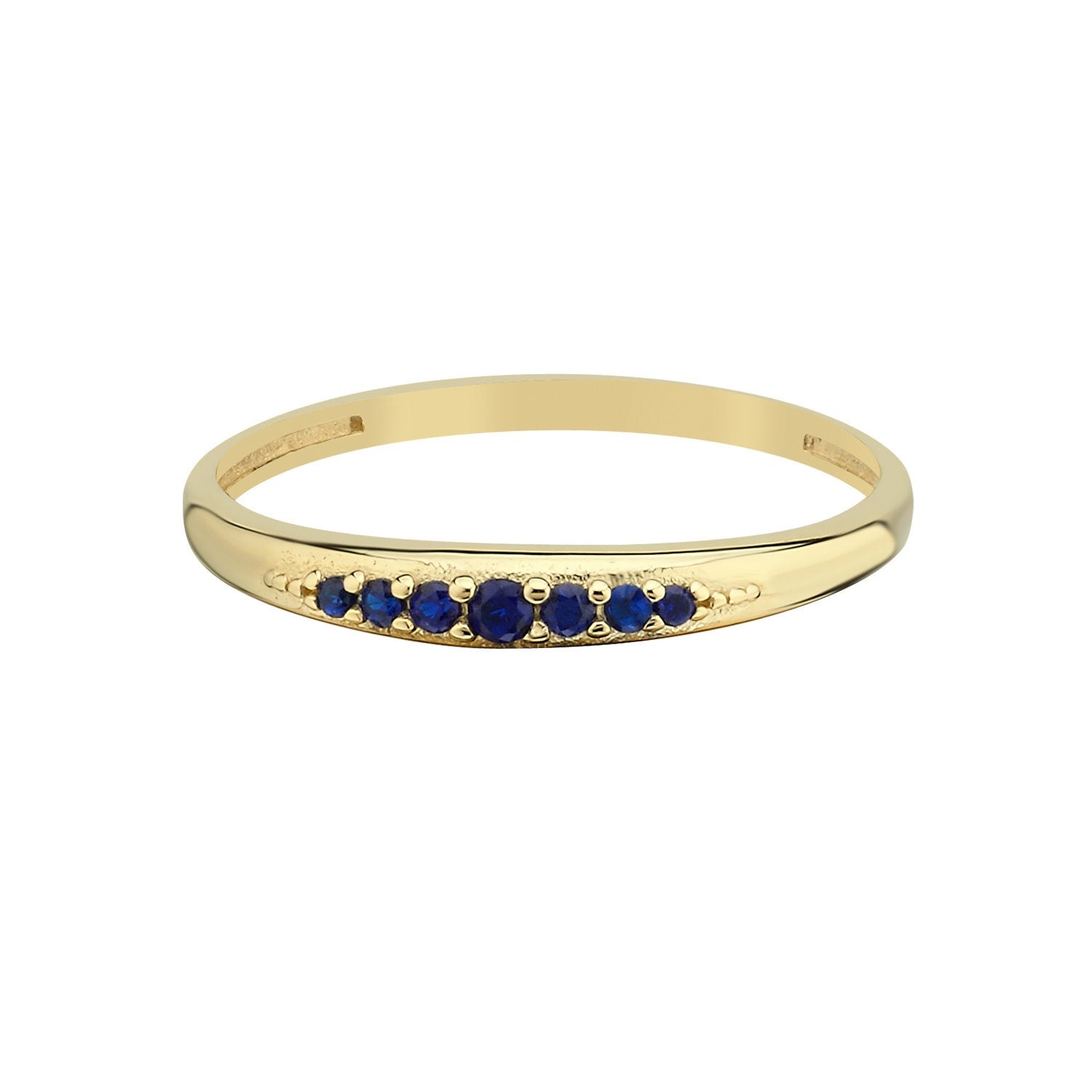 14K Gold Stackable Minimal Ring with Blue Colorful Stones Hems Jewellery 