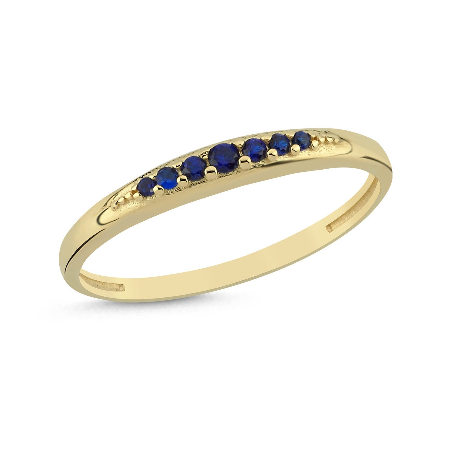 14K Gold Stackable Minimal Ring with Blue Colorful Stones Hems Jewellery 