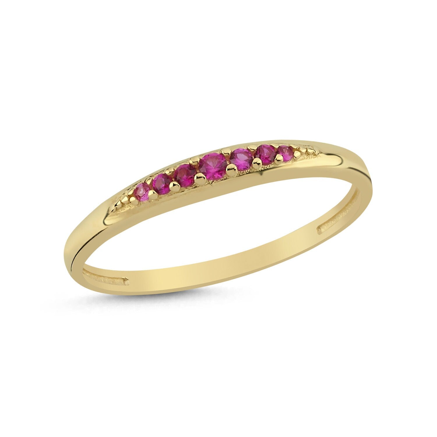 14K Gold Stackable Minimal Ring with Pink Colorful Stones Hems Jewellery 