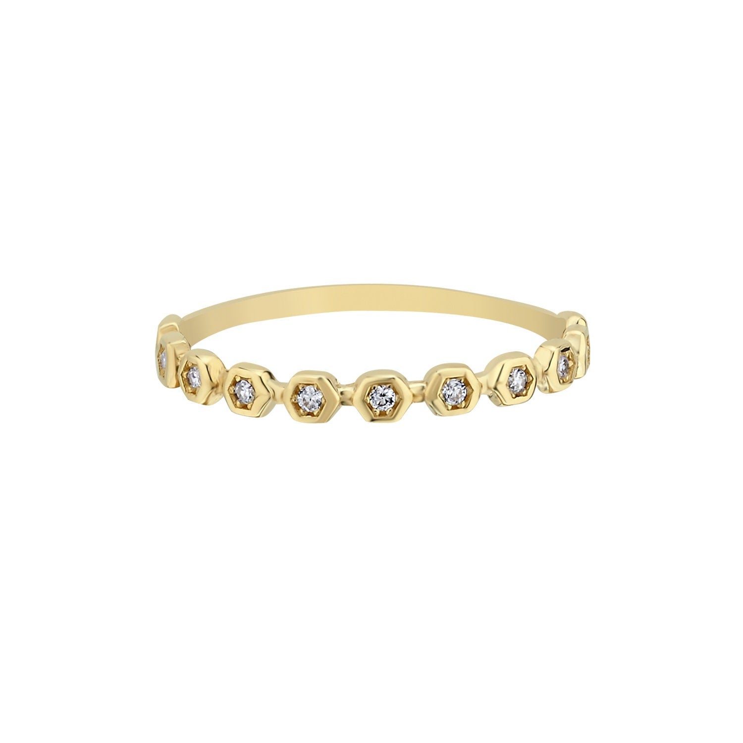 14K Gold Stackable Minimal Ring with Stones